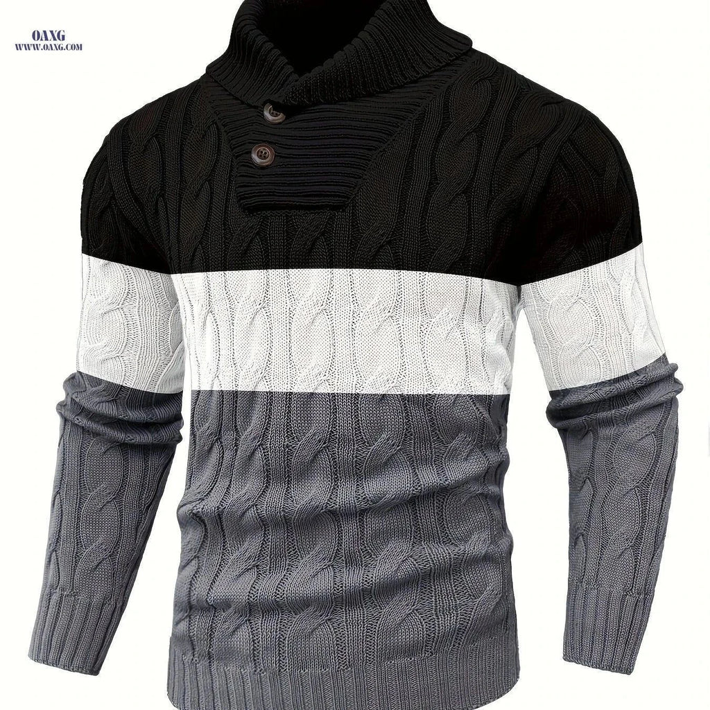 BOAONG Men's Color-Block Sweater - Trendy Pullover for Fall/Winter   OAXG Black And White Gray / FR S