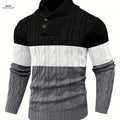BOAONG Men's Color-Block Sweater - Trendy Pullover for Fall/Winter   OAXG Black And White Gray / FR S