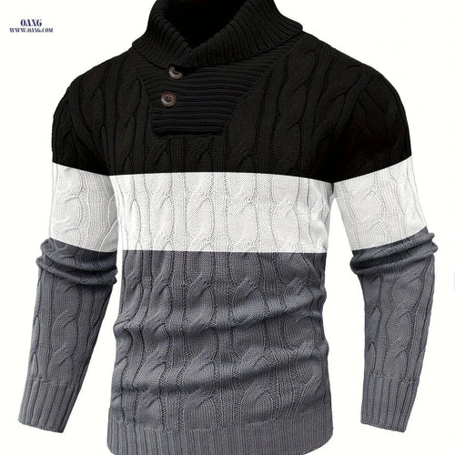 BOAONG Men's Color-Block Sweater - Trendy Pullover for Fall/Winter   OAXG Black And White Gray / FR S