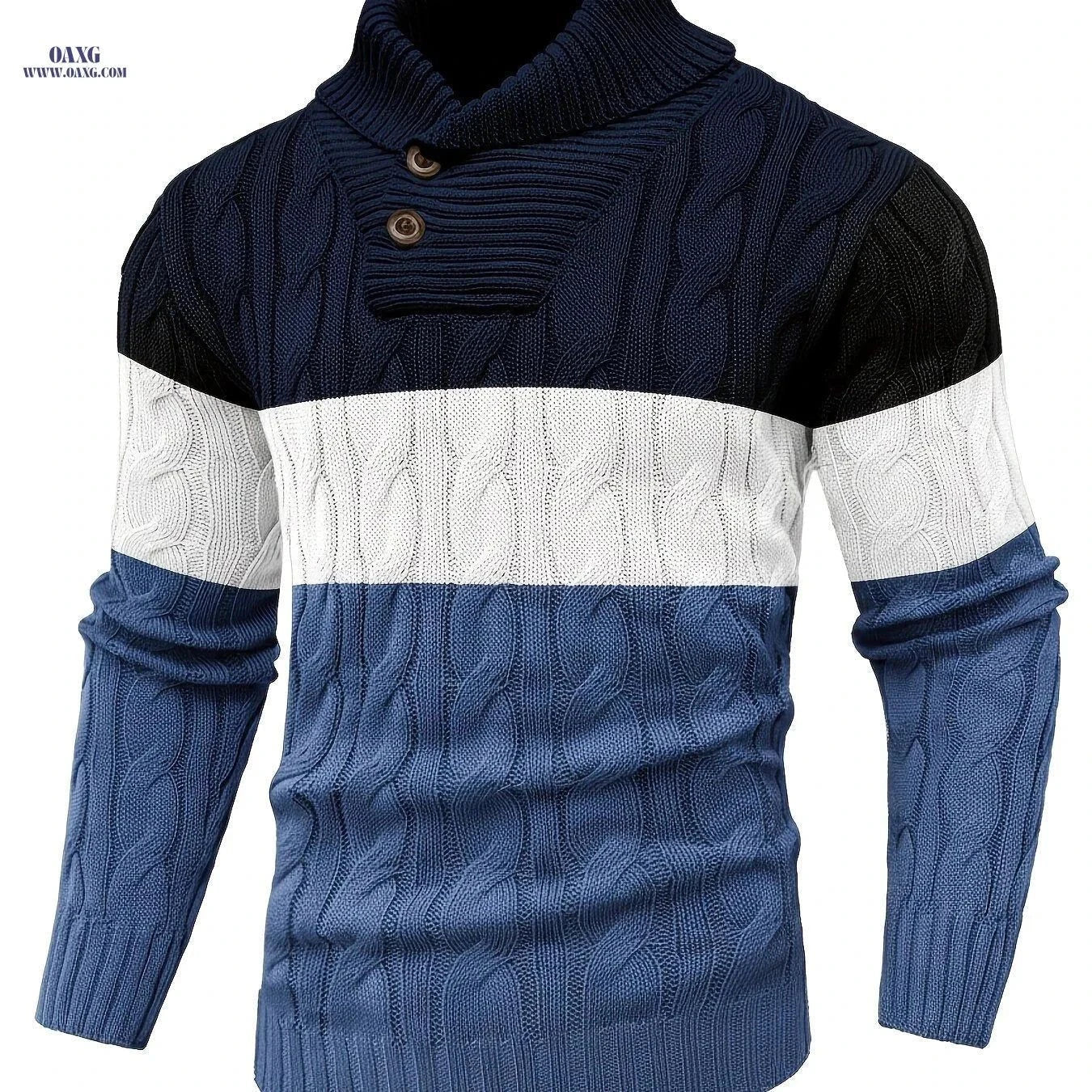 BOAONG Men's Color-Block Sweater - Trendy Pullover for Fall/Winter   OAXG Black And White Gray / FR S
