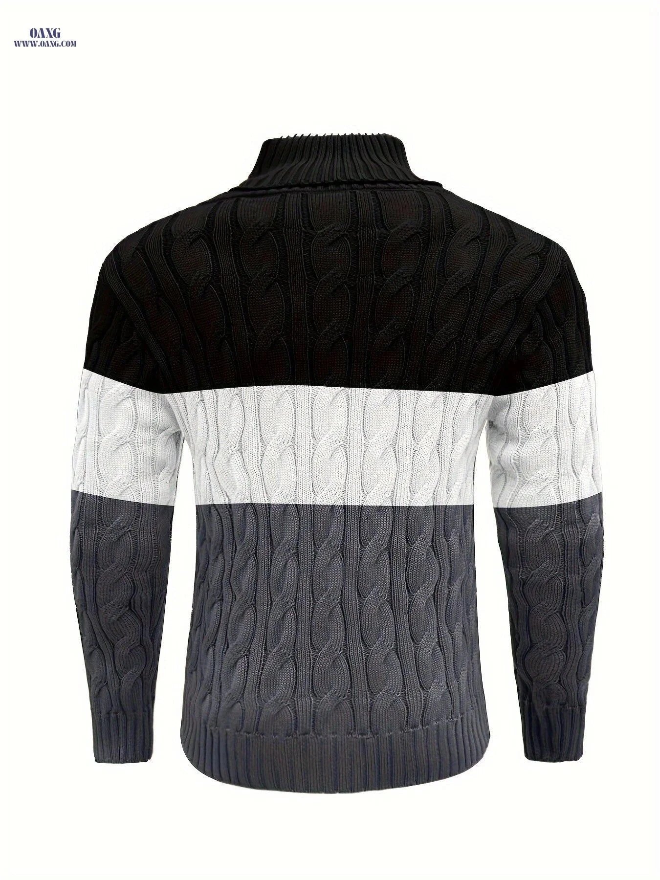 BOAONG Men's Color-Block Sweater - Trendy Pullover for Fall/Winter   OAXG Black And White Gray / FR S