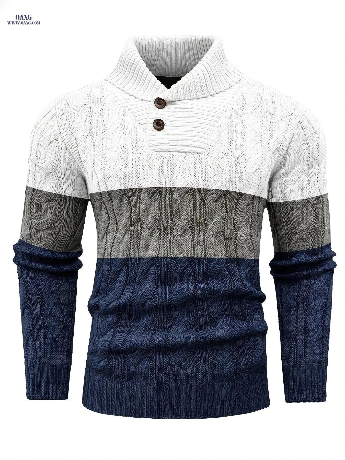 BOAONG Men's Color-Block Sweater - Trendy Pullover for Fall/Winter   OAXG Black And White Gray / FR S