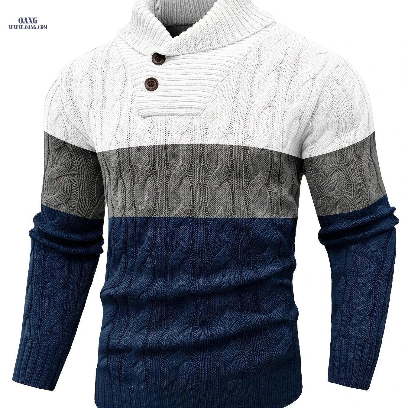 BOAONG Men's Color-Block Sweater - Trendy Pullover for Fall/Winter   OAXG Black And White Gray / FR S