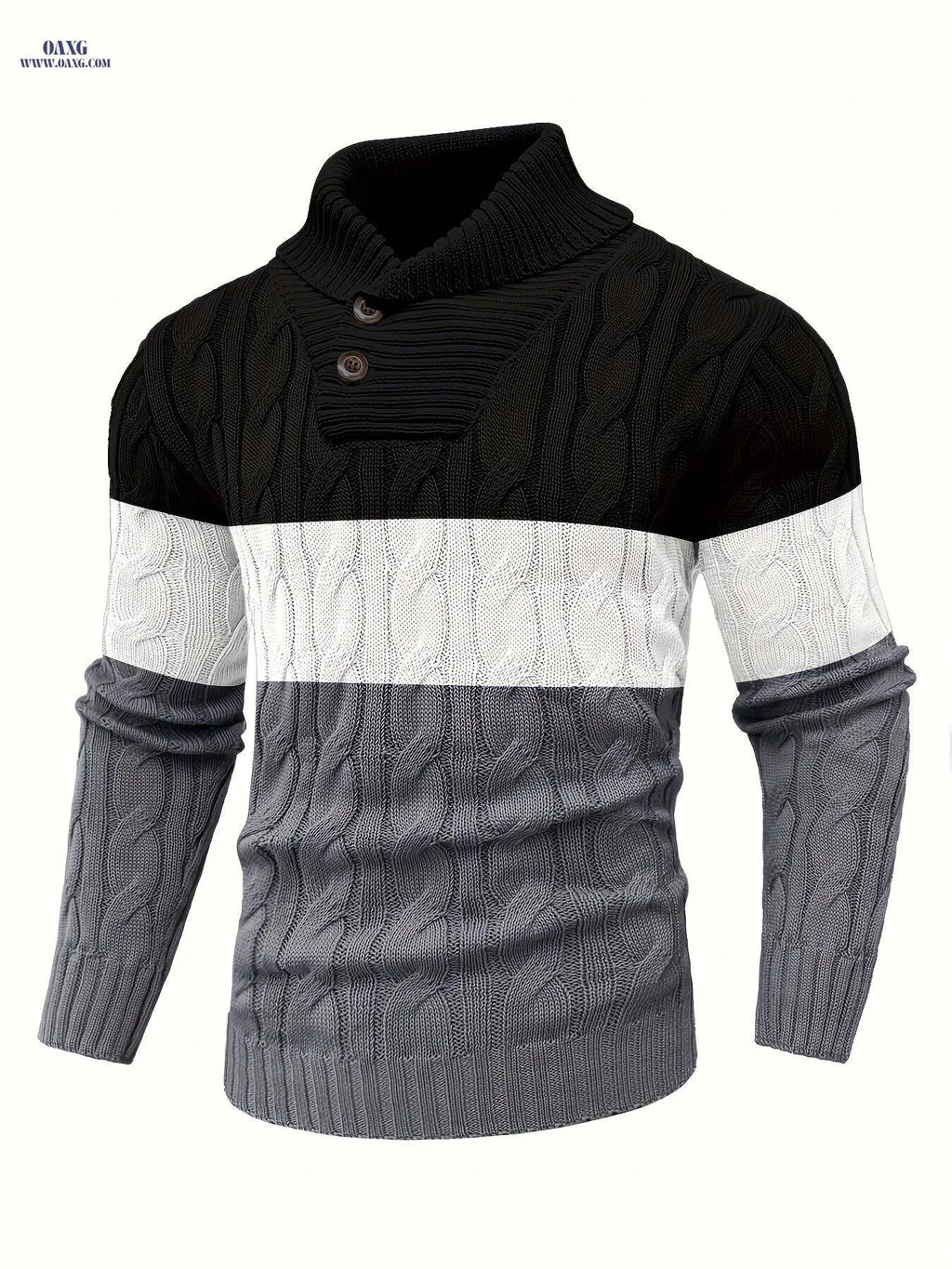 BOAONG Men's Color-Block Sweater - Trendy Pullover for Fall/Winter   OAXG Black And White Gray / FR S