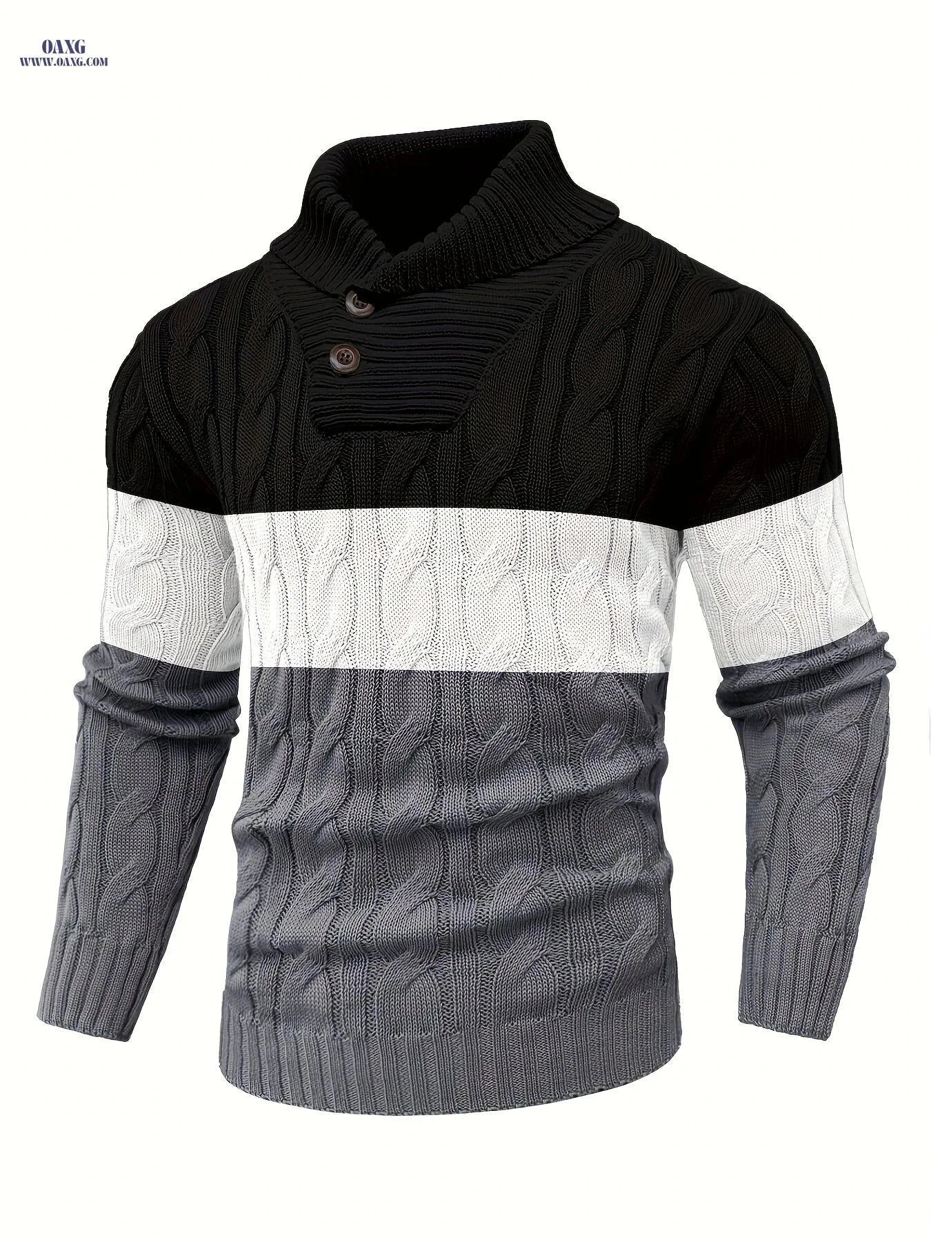 BOAONG Men's Color-Block Sweater - Trendy Pullover for Fall/Winter   OAXG Black And White Gray / FR S