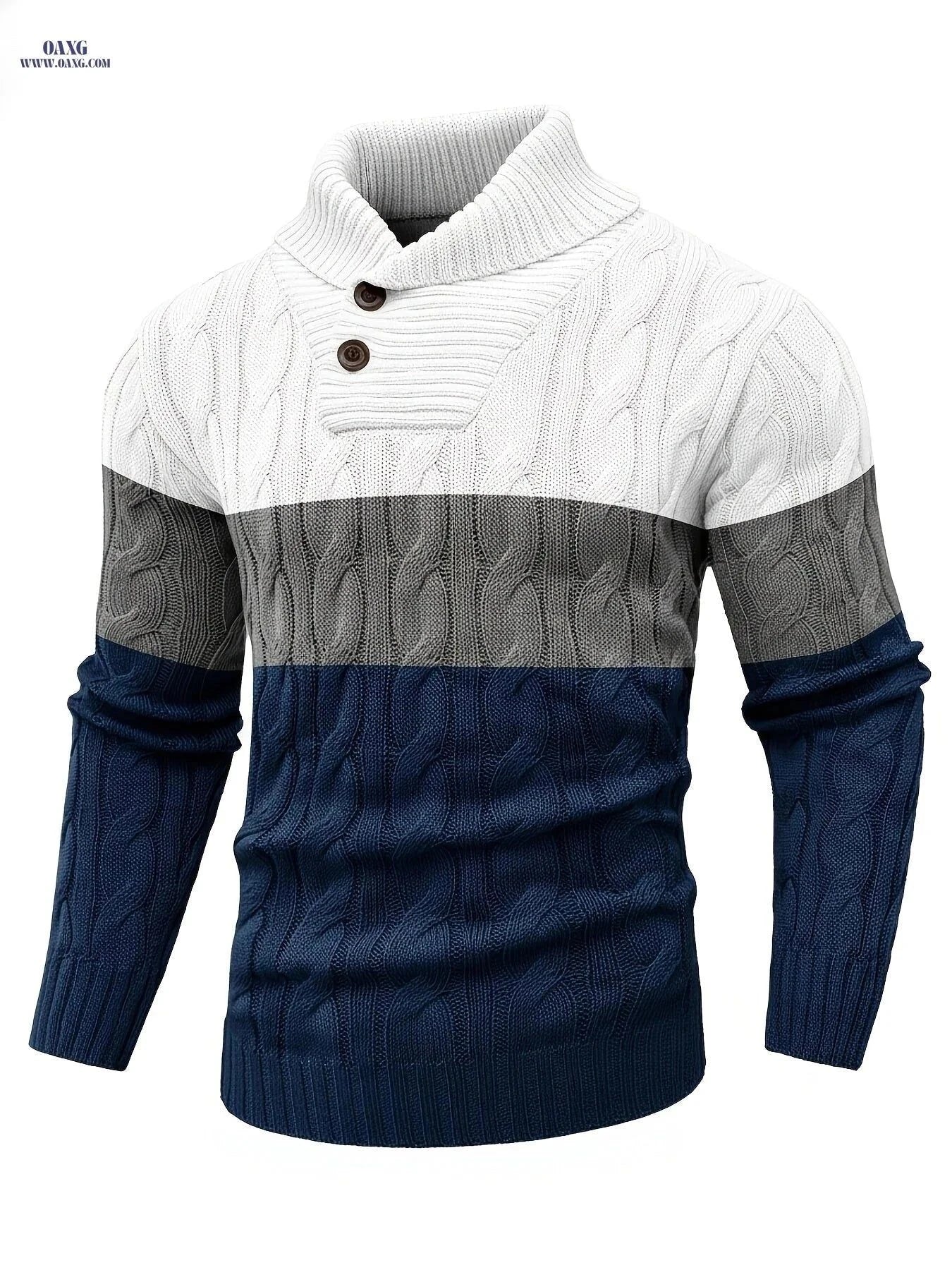 BOAONG Men's Color-Block Sweater - Trendy Pullover for Fall/Winter   OAXG Black And White Gray / FR S