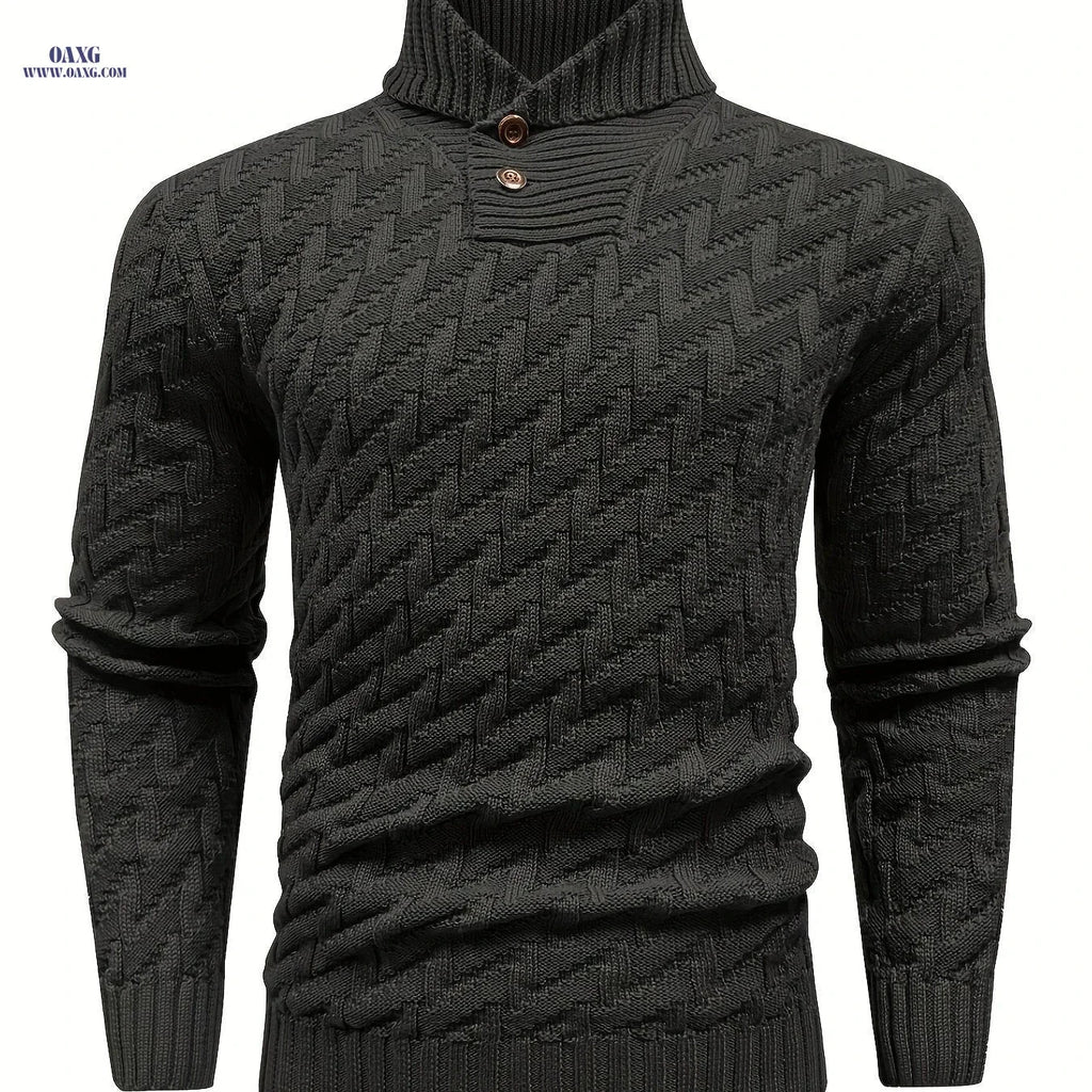 BOAONG Men's Lapel Solid Color Sweater - Casual Commuting Style   OAXG 
