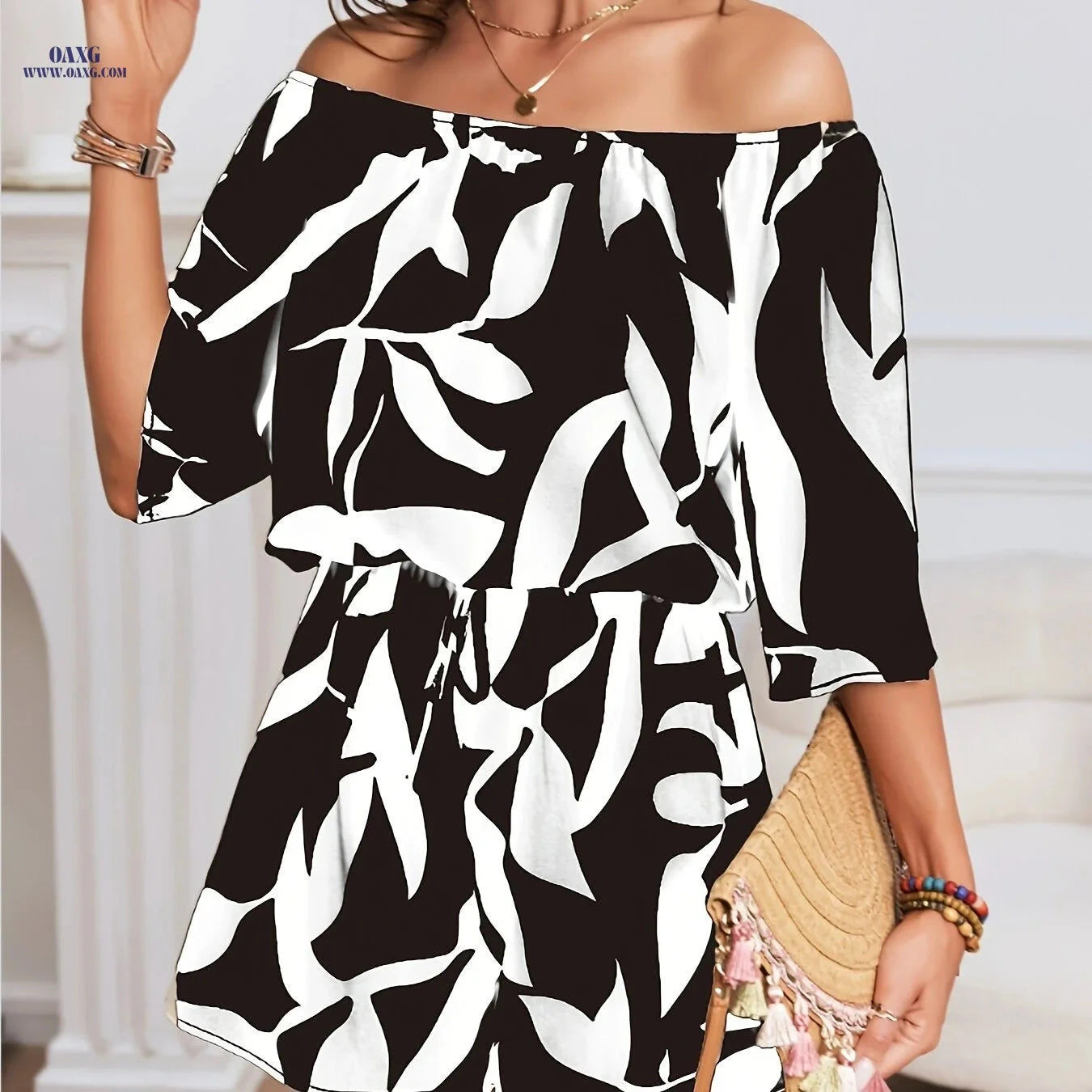 Bohemian Off-Shoulder Jumpsuit - Floral Print for Beach & Casual Style   OAXG 