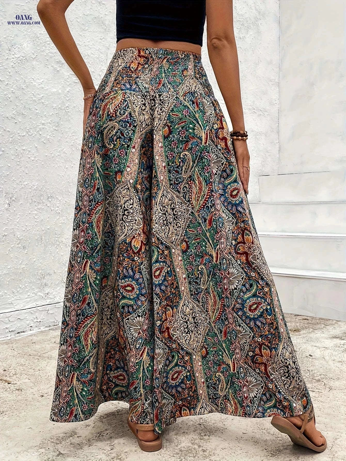Bohemian Peseli Wide Leg Pants - Casual Long Length for Spring/Fall   OAXG Mixed Color / S
