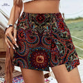 Boho Paisley Print Asymmetrical Hem Skort - Women's Spring Fashion   OAXG Multicolor / S