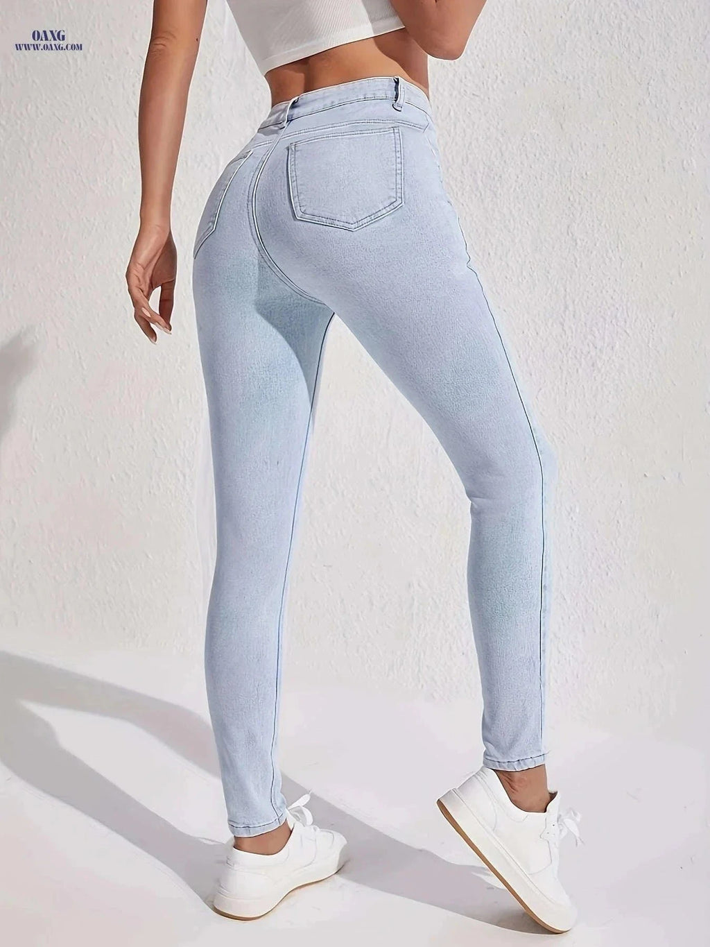 BOKELION High Waist Light Washed Blue Skinny Jeans - Stretchy Fit   OAXG Light Blue / XS