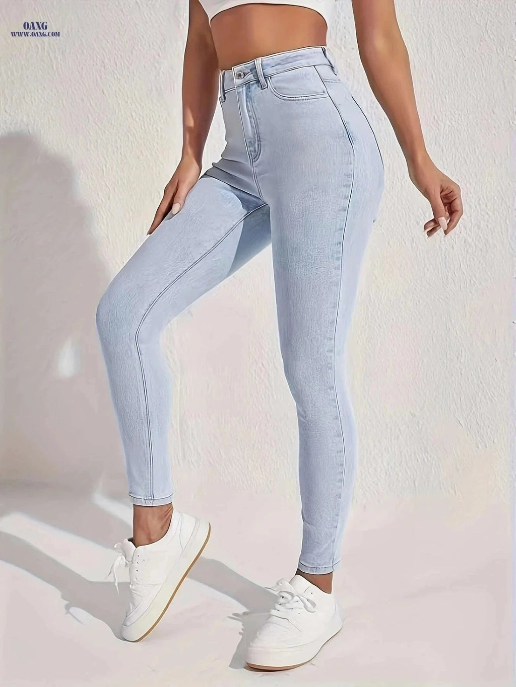 BOKELION High Waist Light Washed Blue Skinny Jeans - Stretchy Fit   OAXG Light Blue / XS
