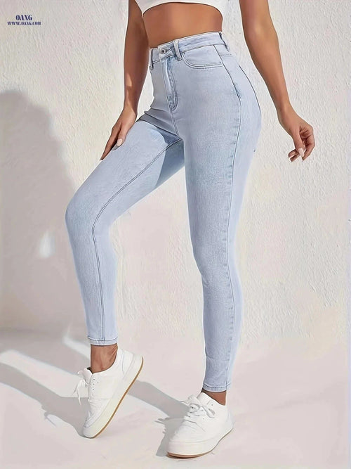 BOKELION High Waist Light Washed Blue Skinny Jeans - Stretchy Fit   OAXG Light Blue / XS