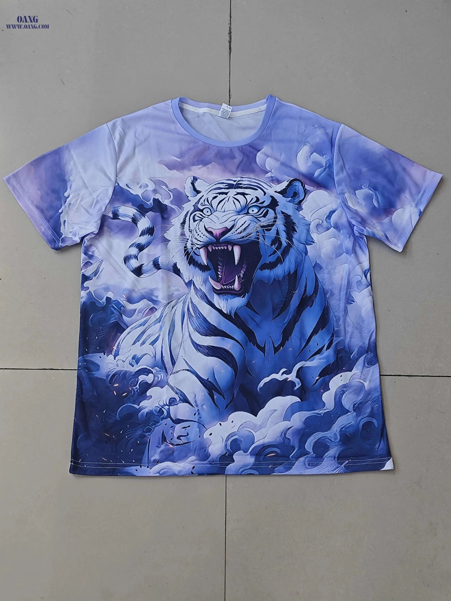 Bold Black & White Tiger Graphic T-Shirt - Soft Casual Summer Tee   OAXG Purple / S