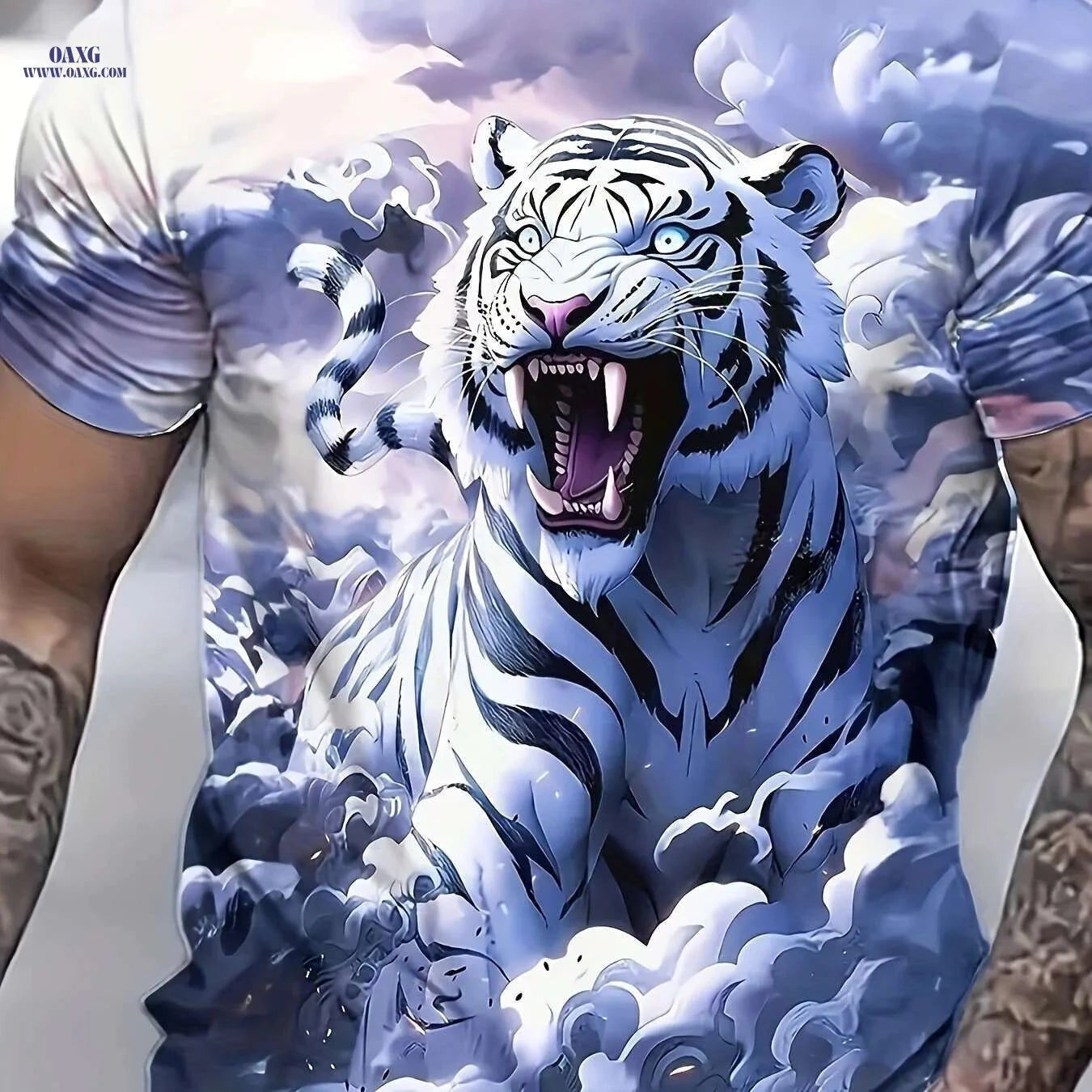 Bold Black & White Tiger Graphic T-Shirt - Soft Casual Summer Tee   OAXG Purple / S