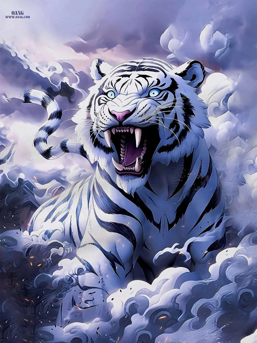 Bold Black & White Tiger Graphic T-Shirt - Soft Casual Summer Tee   OAXG Purple / S