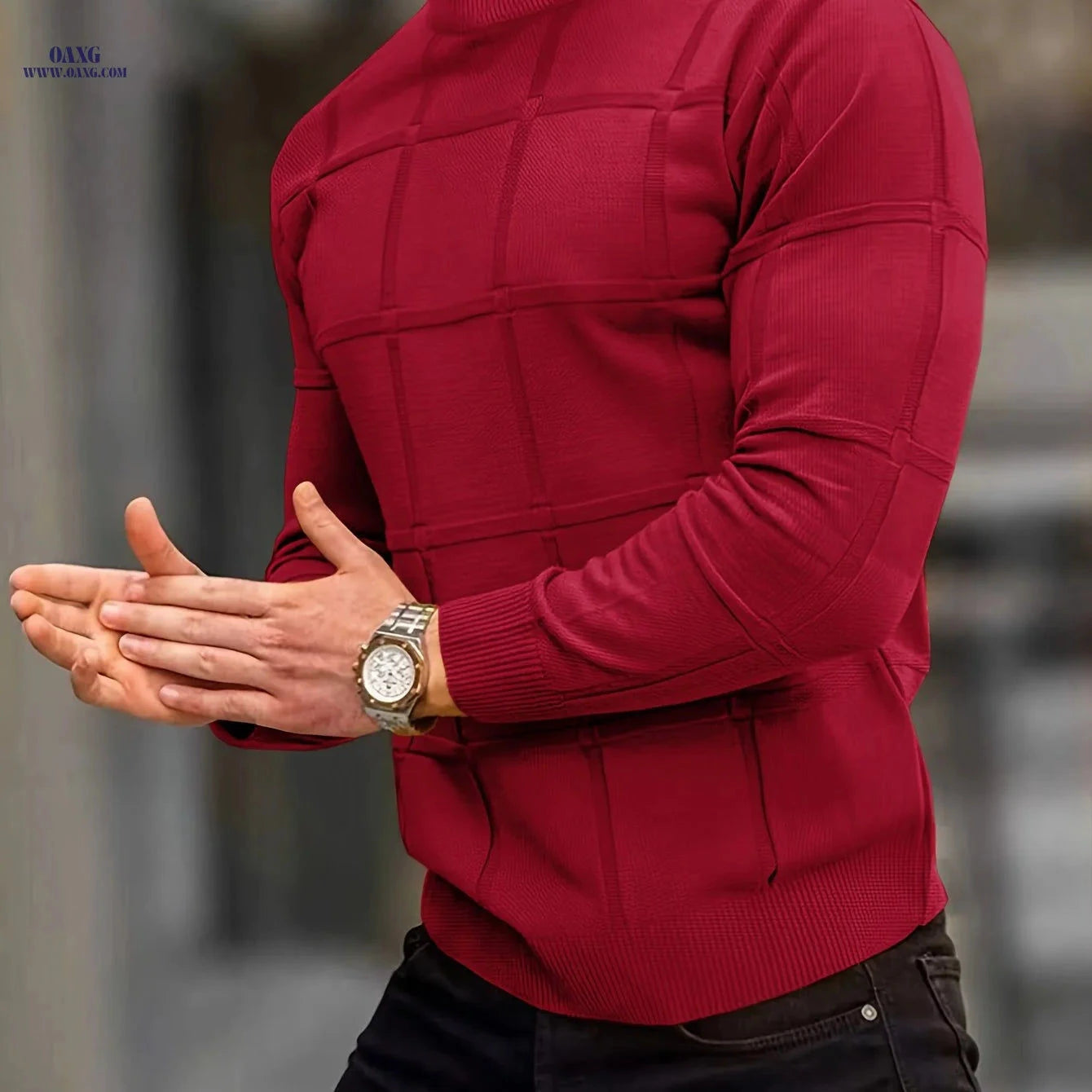 Border Men's Knit Sweater - Casual Stand Collar Top for Fall/Winter   OAXG Yellowish-brown / FR S