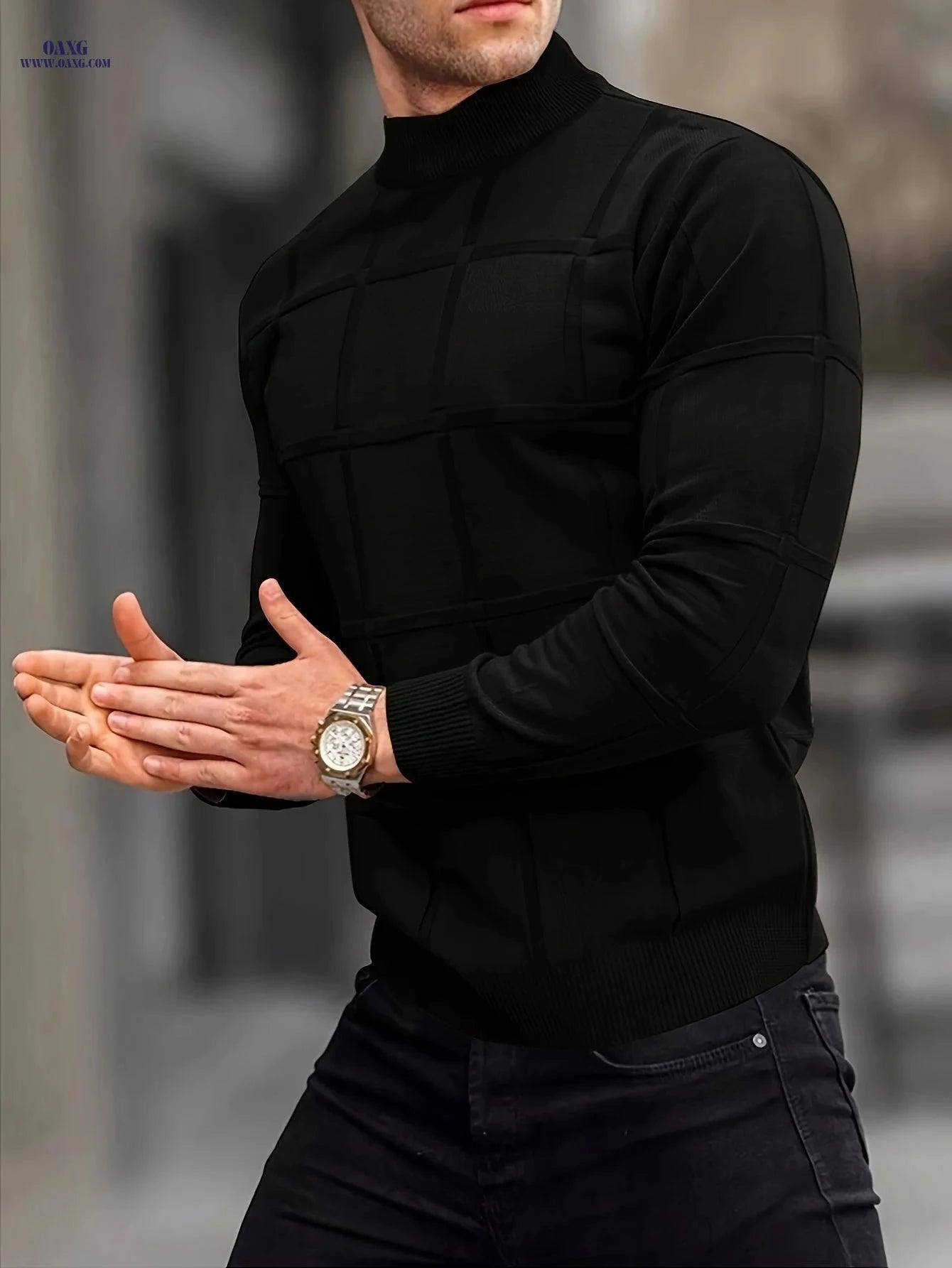Border Men's Knit Sweater - Casual Stand Collar Top for Fall/Winter   OAXG Yellowish-brown / FR S