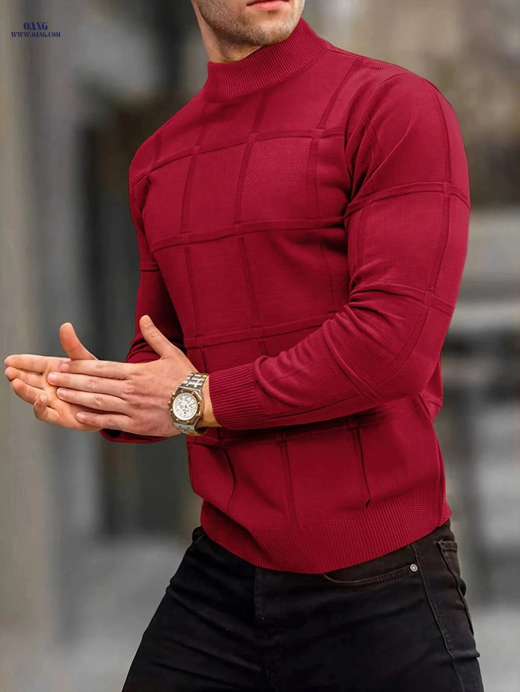 Border Men's Knit Sweater - Casual Stand Collar Top for Fall/Winter   OAXG Yellowish-brown / FR S