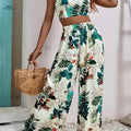 Botanical Print Camisole Set - 100% Polyester, Tie Back Style   OAXG Mixed colors / XXL
