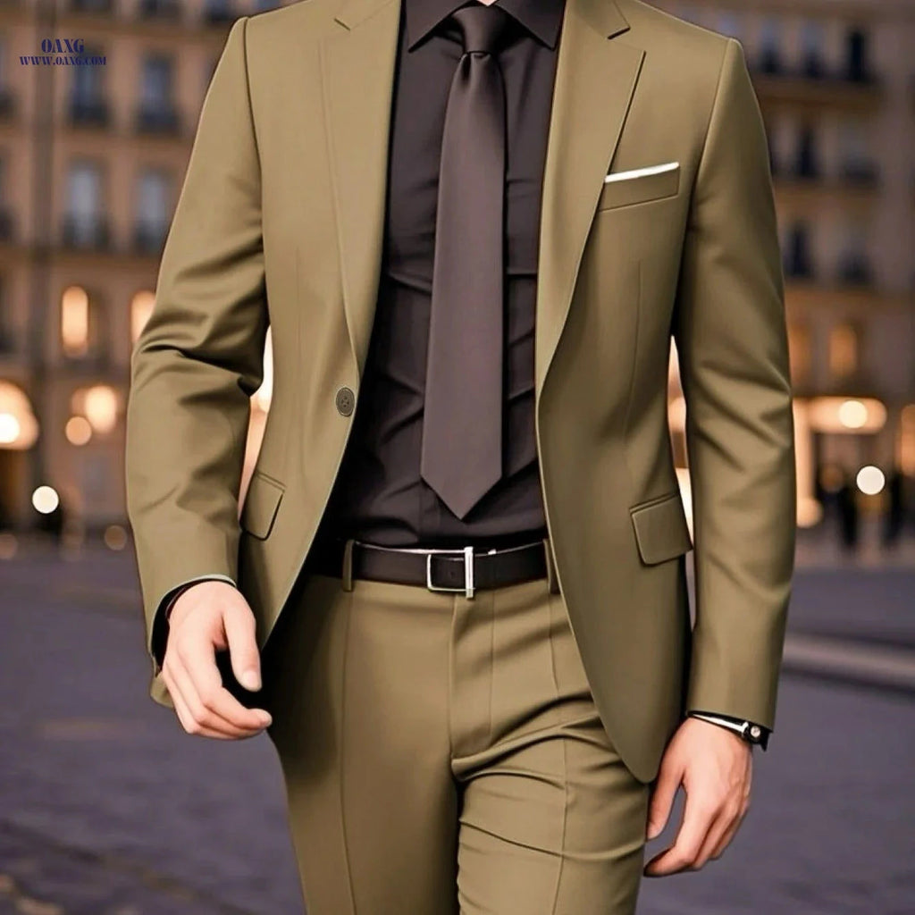 British Vintage Men's Two-Piece Suit Set - Business Casual Formal Wear   OAXG ginger-colored / FR S