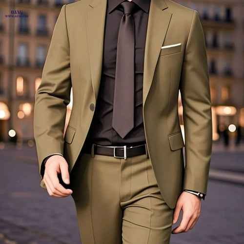 British Vintage Men's Two-Piece Suit Set - Business Casual Formal Wear   OAXG ginger-colored / FR S