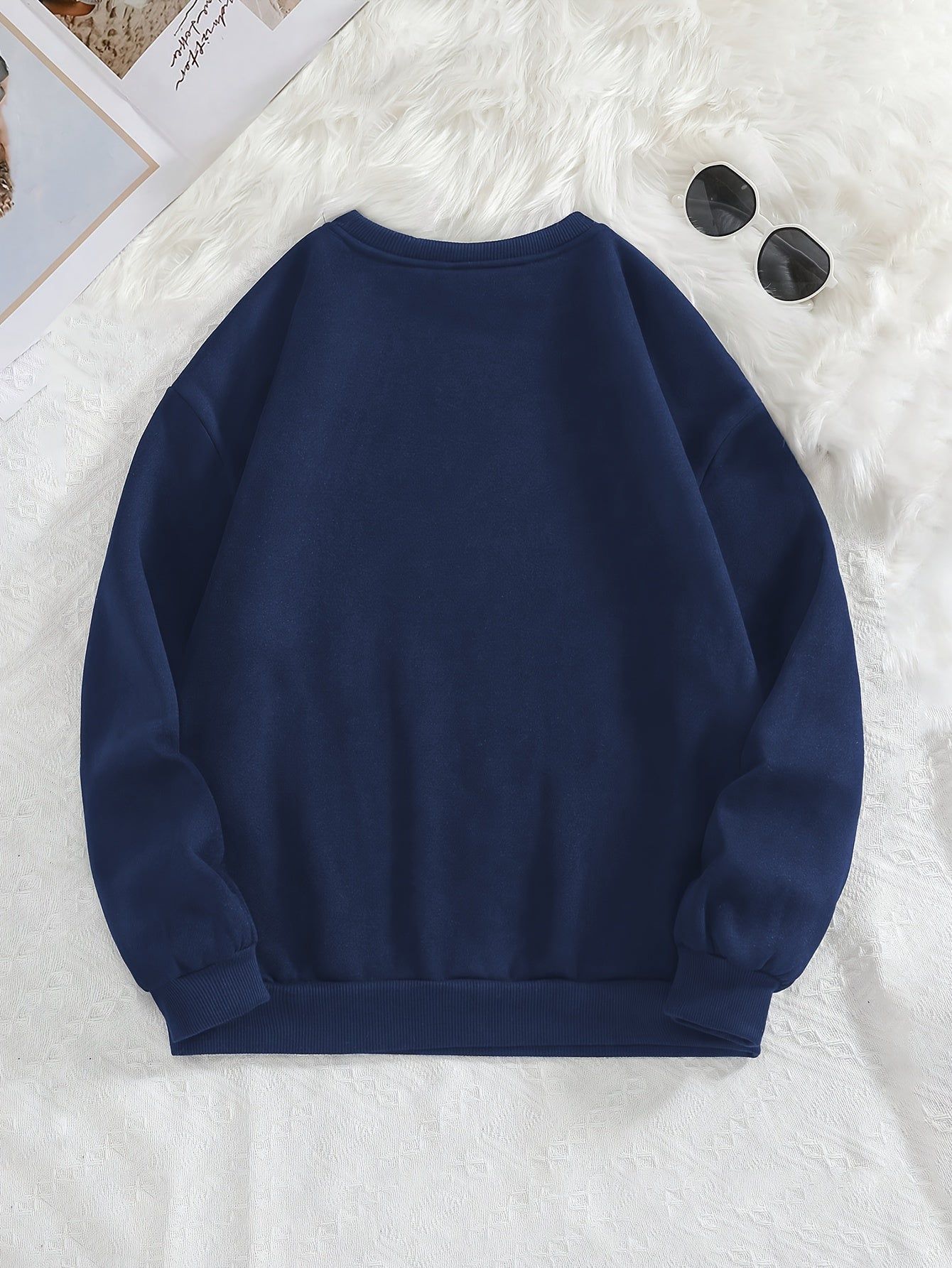 Brooklyn Print Sweatshirt, Crew Neck Long Sleeve Casual Sportswear Top, Autumn Winter Women's Clothing   OAXG Burgundy / S