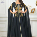 Burgundy Sequin Embroidered Abaya Dress with Adjustable Waist & Train   OAXG 