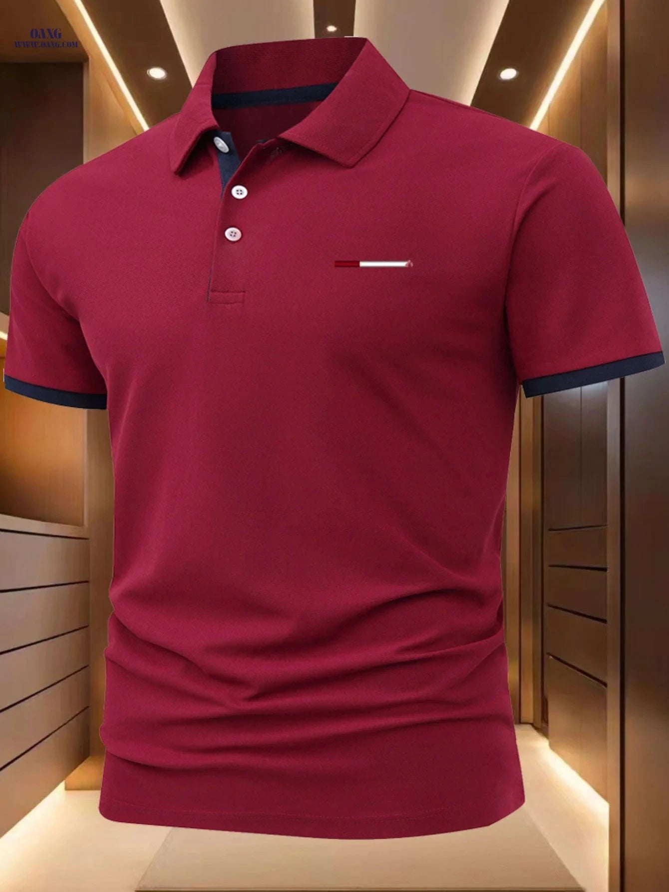 C1080 Men’s Casual Polo Shirt - Short Sleeve, Geometric Print Top   OAXG 