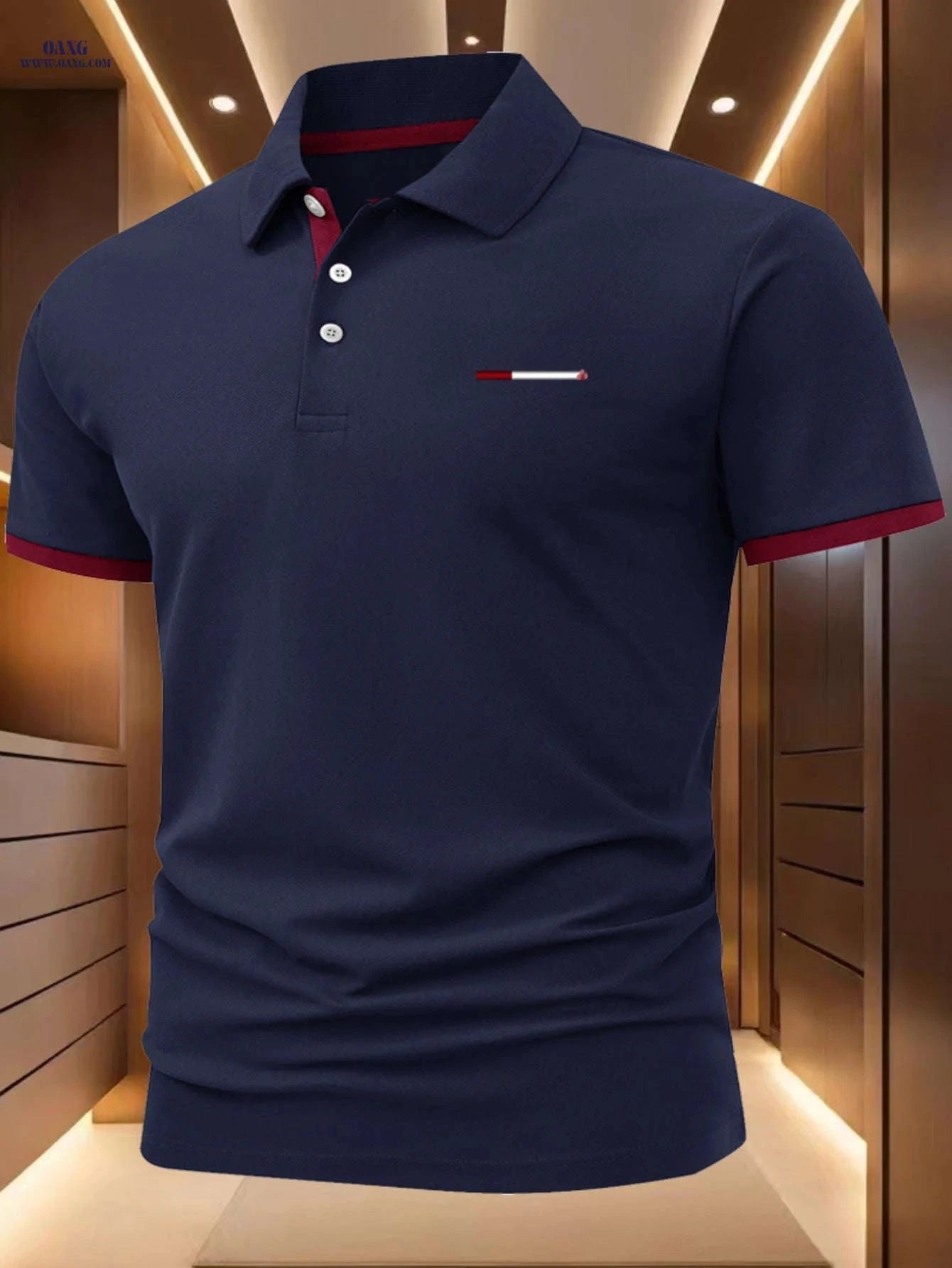 C1080 Men’s Casual Polo Shirt - Short Sleeve, Geometric Print Top   OAXG 