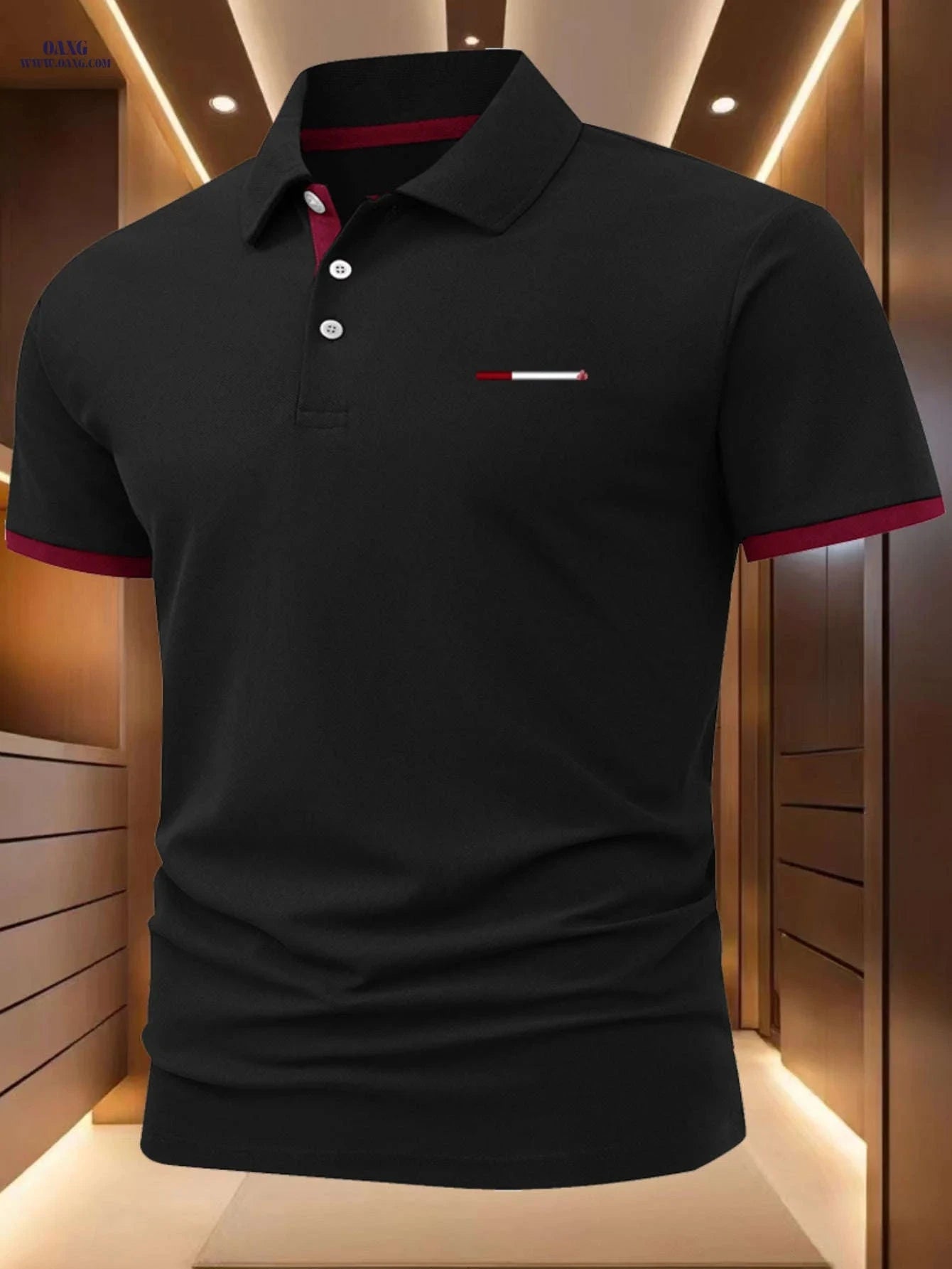 C1080 Men’s Casual Polo Shirt - Short Sleeve, Geometric Print Top   OAXG navy blue / FR M