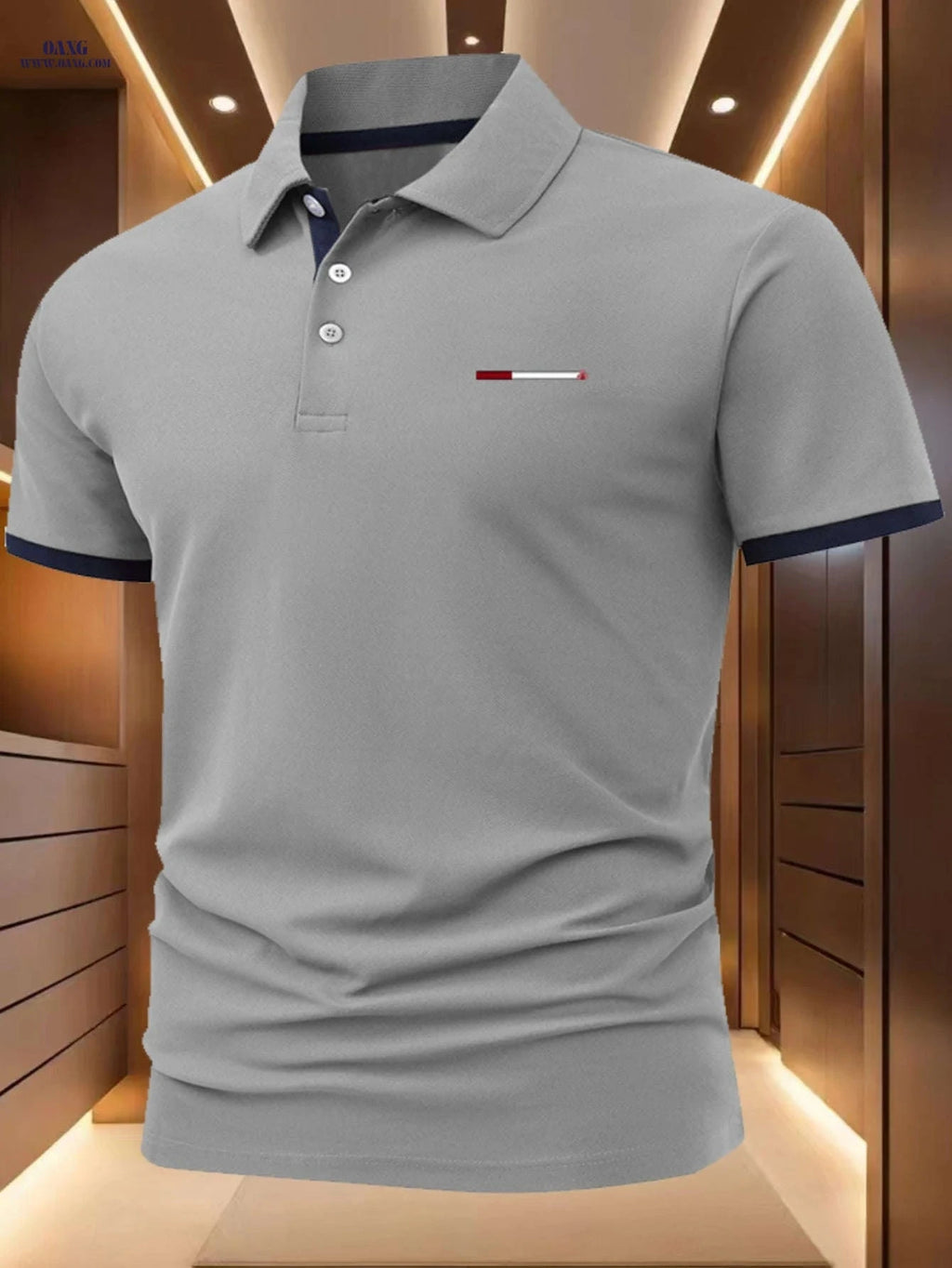 C1080 Men’s Casual Polo Shirt - Short Sleeve, Geometric Print Top   OAXG navy blue / FR M