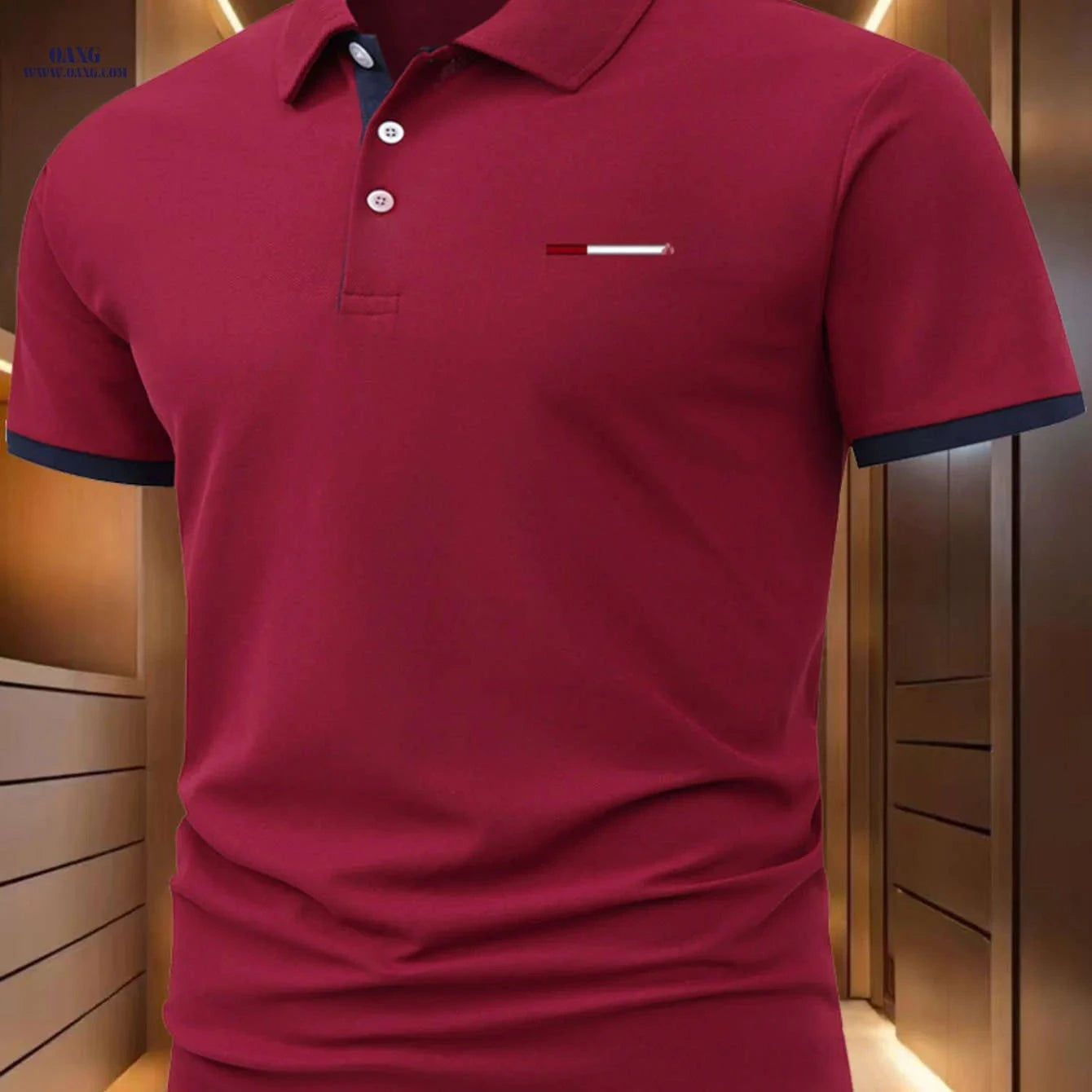 C1080 Men’s Casual Polo Shirt - Short Sleeve, Geometric Print Top   OAXG navy blue / FR M