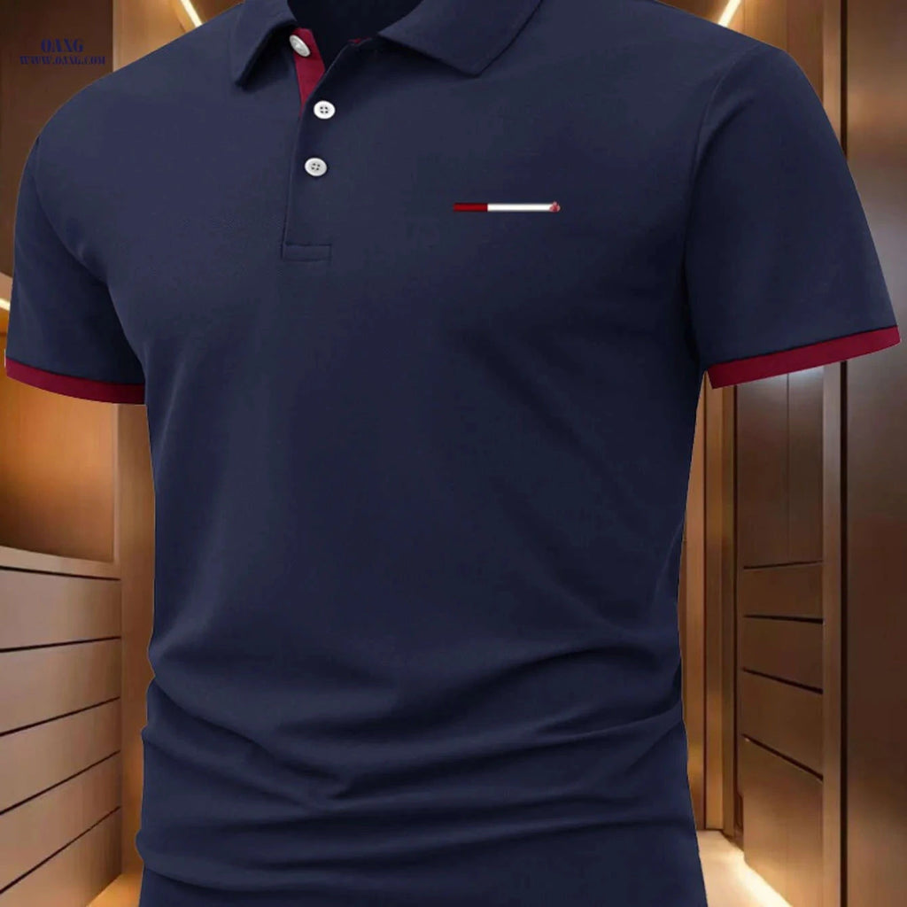 C1080 Men’s Casual Polo Shirt - Short Sleeve, Geometric Print Top   OAXG navy blue / FR M