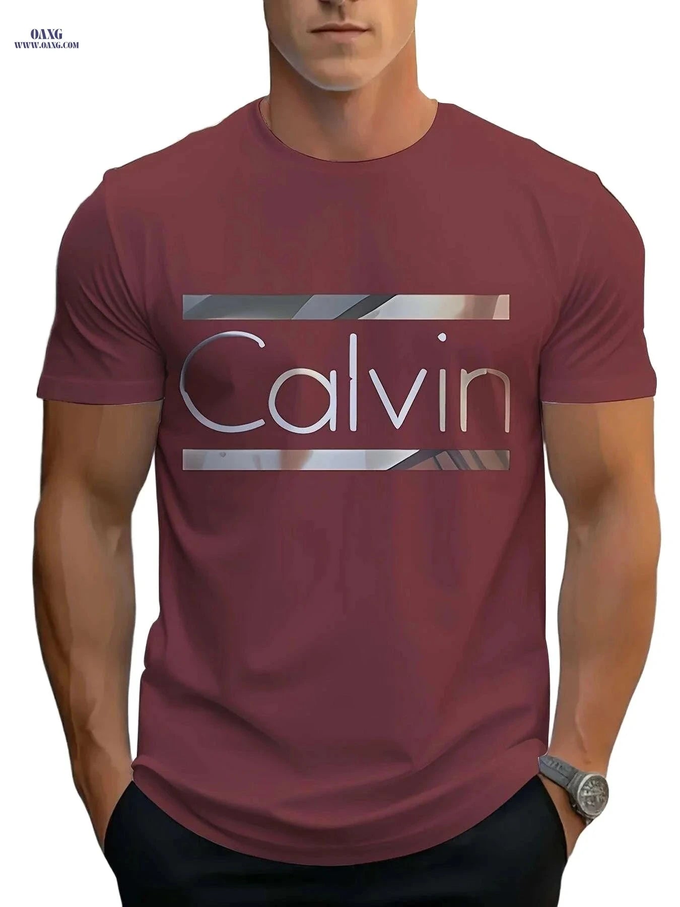 Calvin Bold Letter Graphic Tee - Stylish Light Blue Casual T-Shirt   OAXG 
