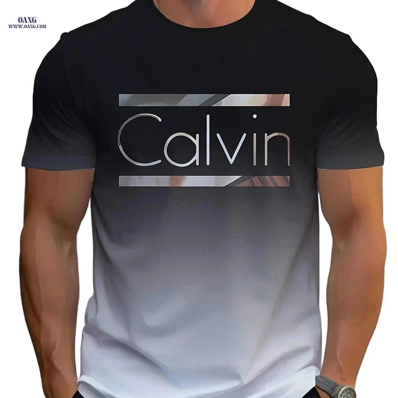 Calvin Bold Letter Graphic Tee - Stylish Light Blue Casual T-Shirt   OAXG 