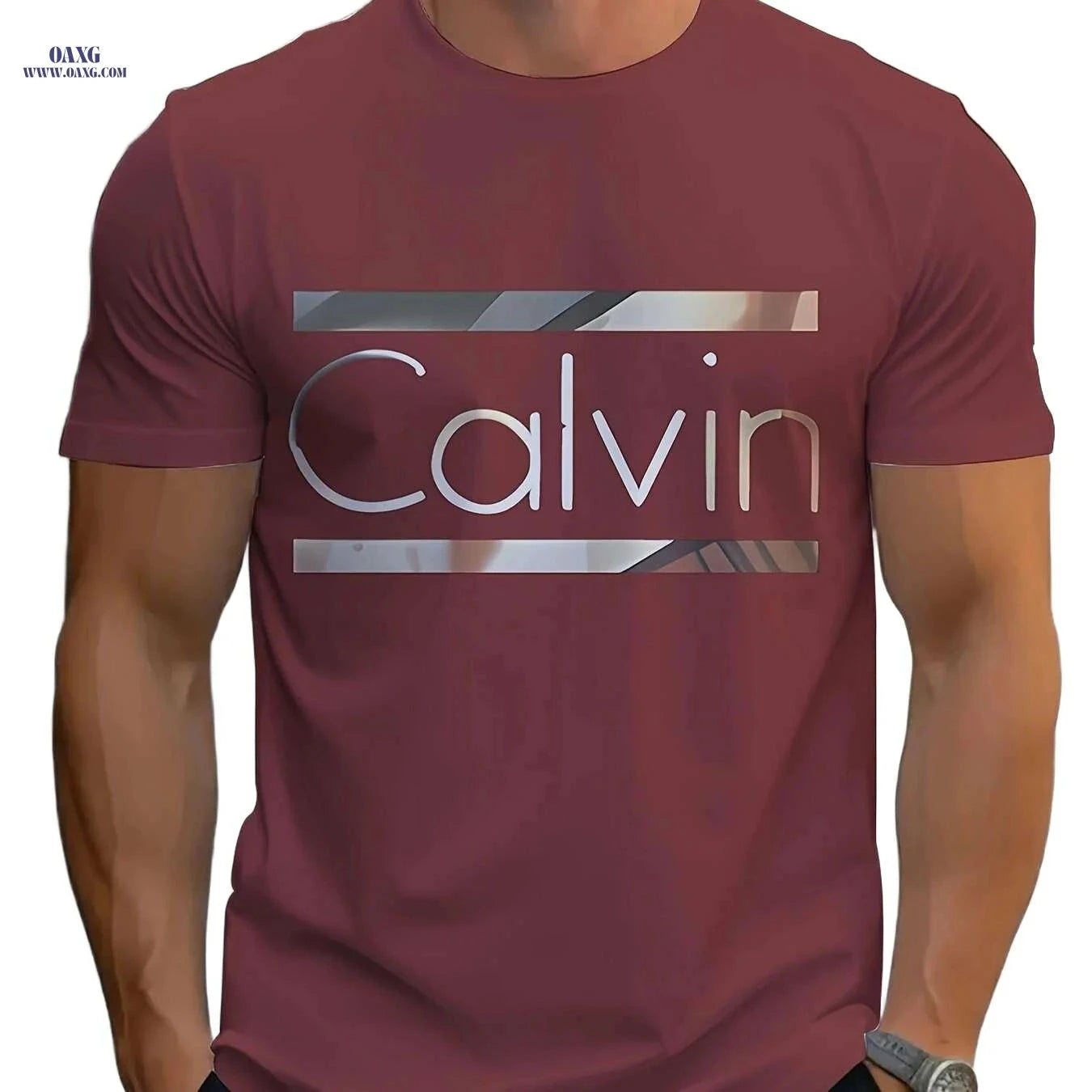 Calvin Bold Letter Graphic Tee - Stylish Light Blue Casual T-Shirt   OAXG 