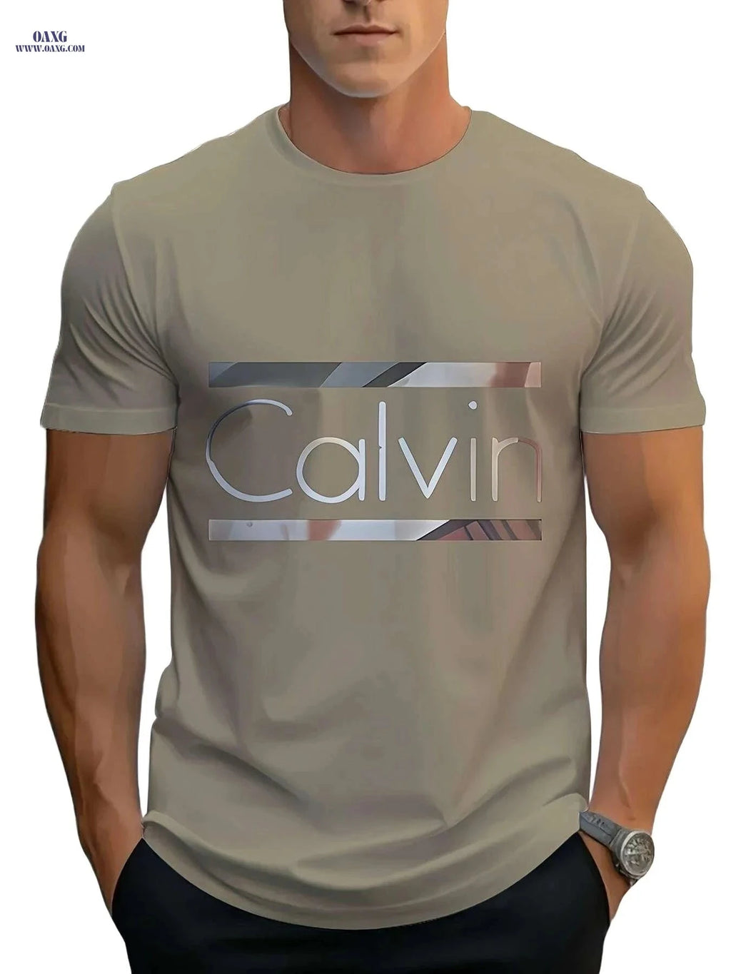 Calvin Bold Letter Graphic Tee - Stylish Light Blue Casual T-Shirt   OAXG 