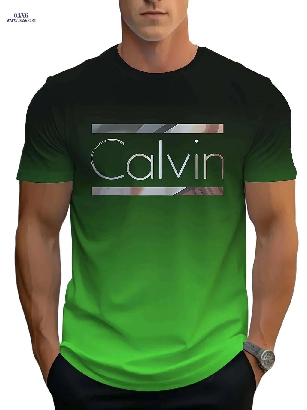Calvin Bold Letter Graphic Tee - Stylish Light Blue Casual T-Shirt   OAXG Mixed Color / S