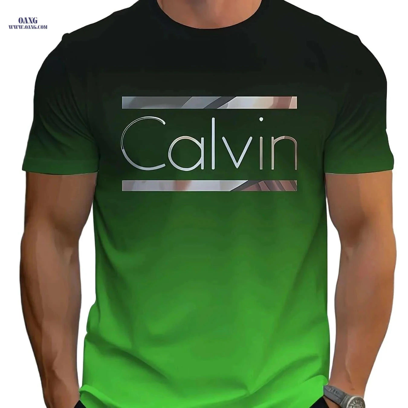 Calvin Bold Letter Graphic Tee - Stylish Light Blue Casual T-Shirt   OAXG Mixed Color / S
