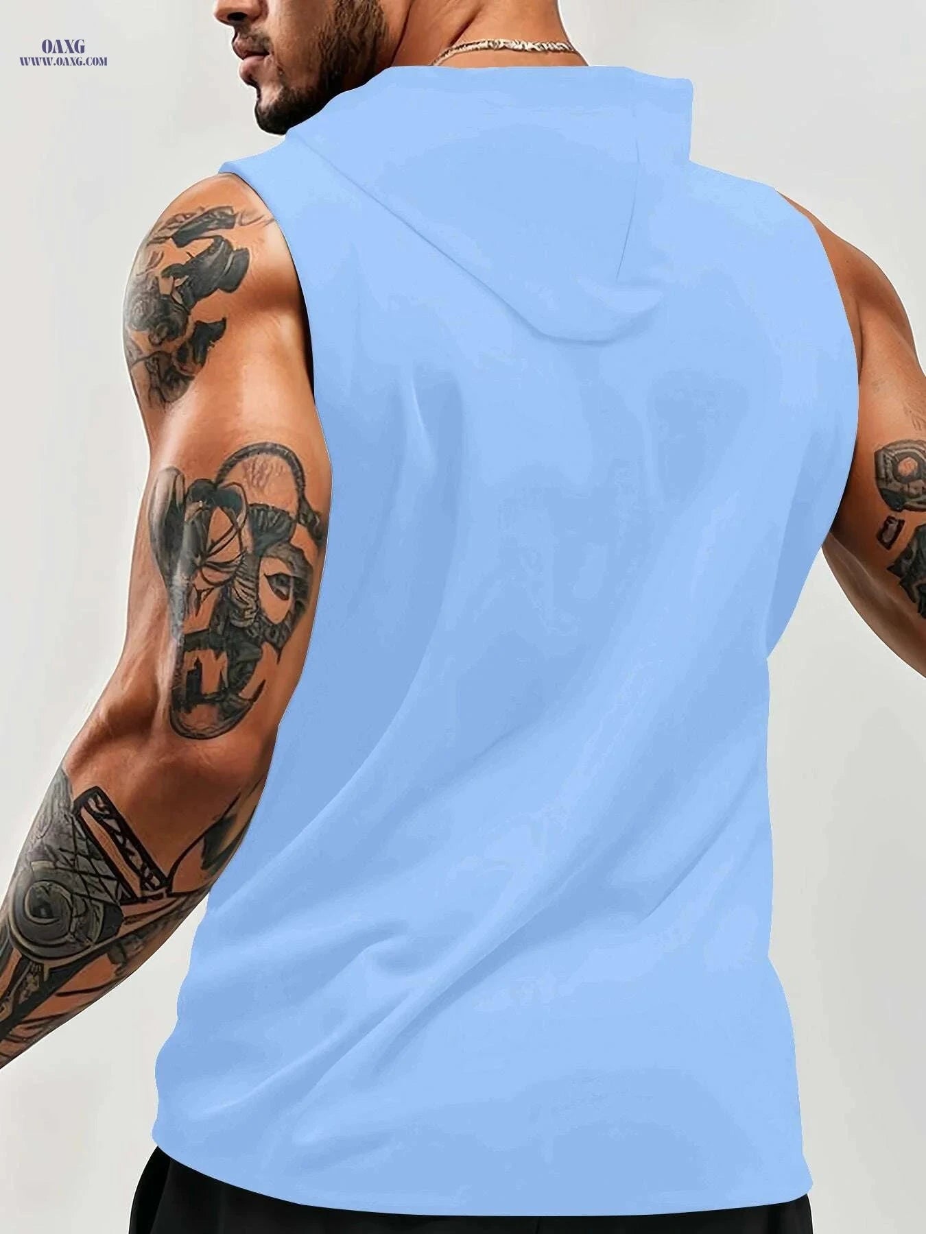 Calvin Men’s Sleeveless Hooded Tank Top - Light Blue Geometric Print   OAXG White / S