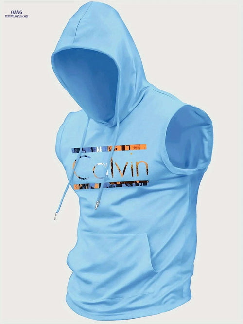 Calvin Men's Summer Hooded Vest - Breathable Sleeveless Sports Top   OAXG Light Blue / S