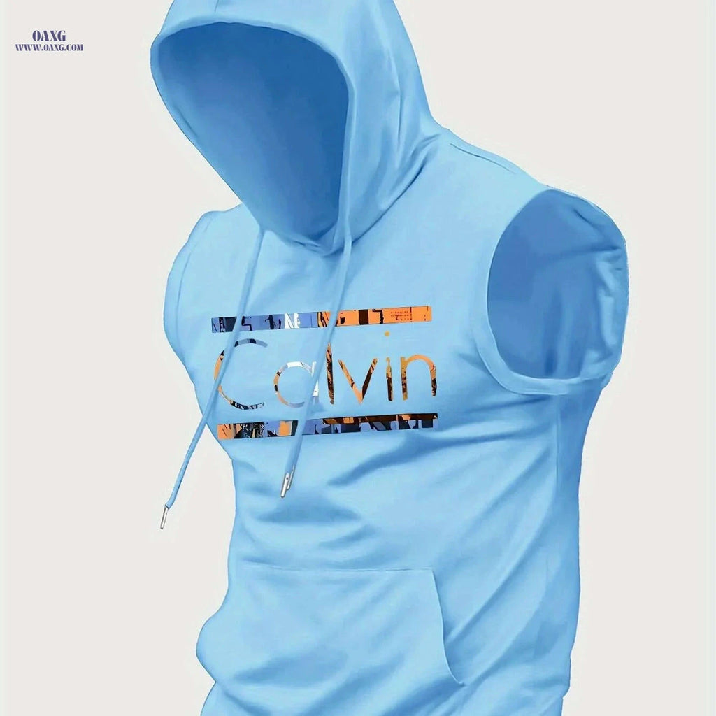 Calvin Men's Summer Hooded Vest - Breathable Sleeveless Sports Top   OAXG Light Blue / S