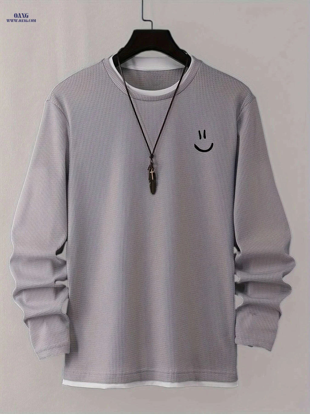 Cartoon Print Waffle Knit Men's T-Shirt - Comfortable Long Sleeve Style   OAXG 