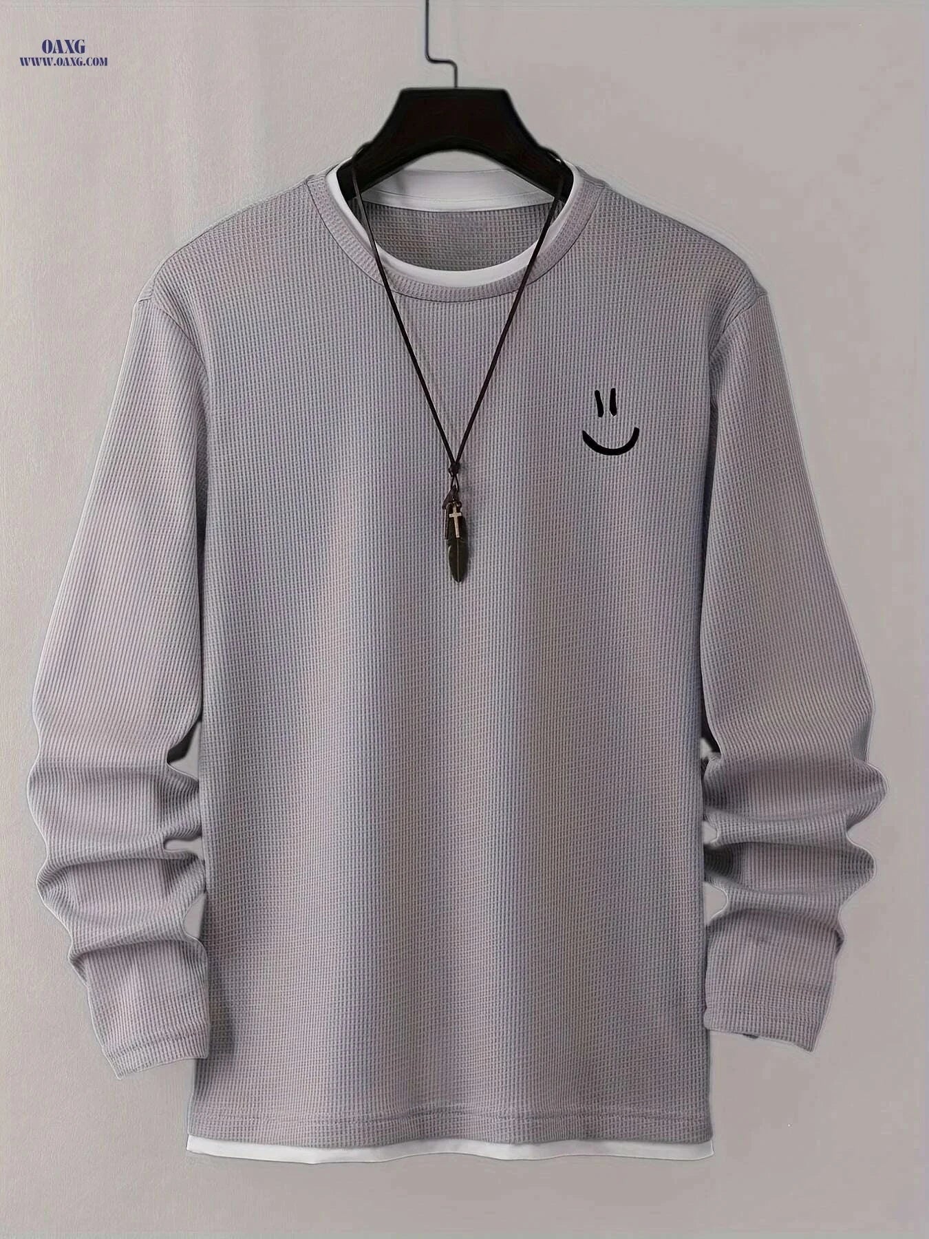Cartoon Print Waffle Knit Men's T-Shirt - Comfortable Long Sleeve Style   OAXG 