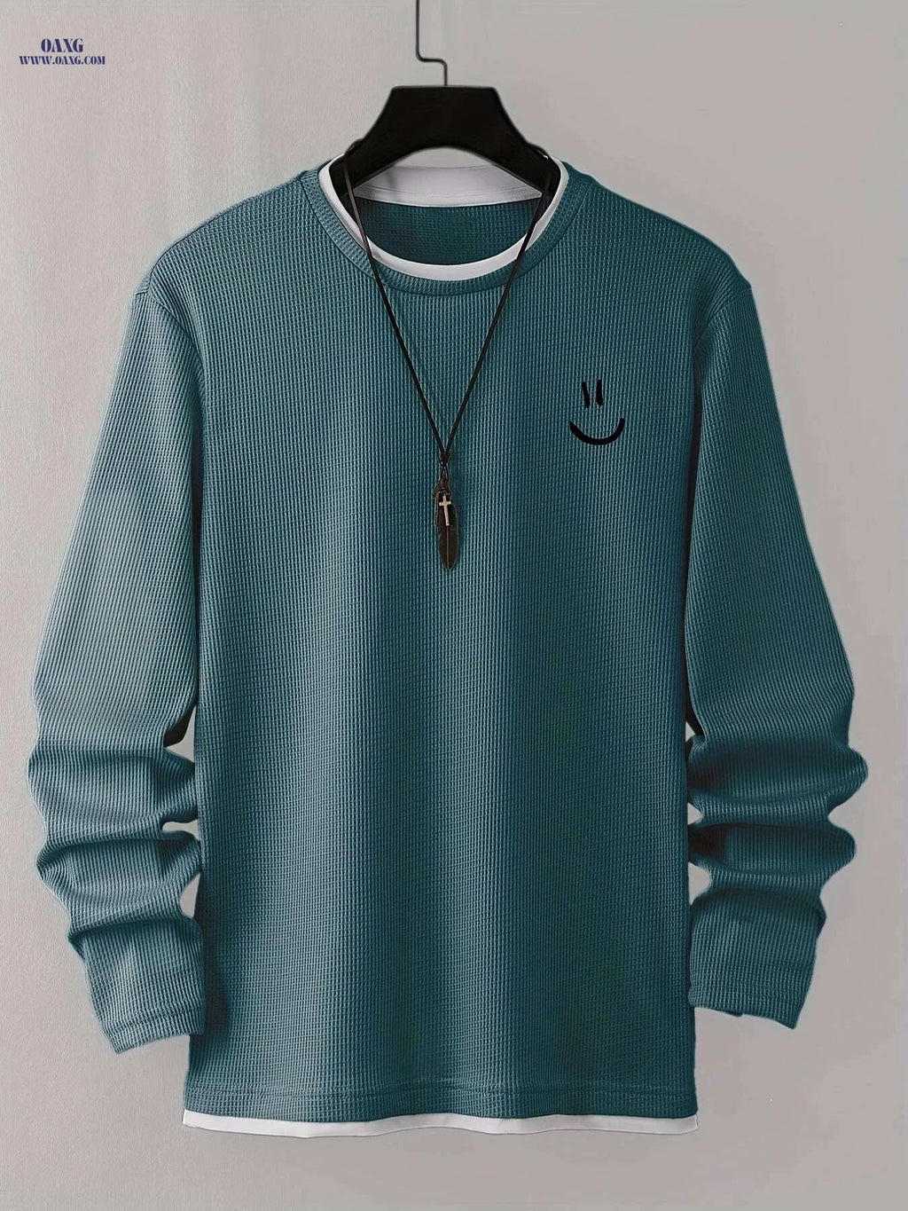 Cartoon Print Waffle Knit Men's T-Shirt - Comfortable Long Sleeve Style   OAXG 