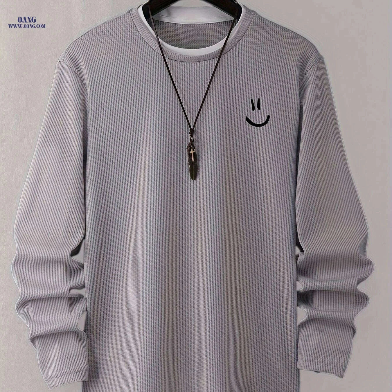 Cartoon Print Waffle Knit Men's T-Shirt - Comfortable Long Sleeve Style   OAXG 