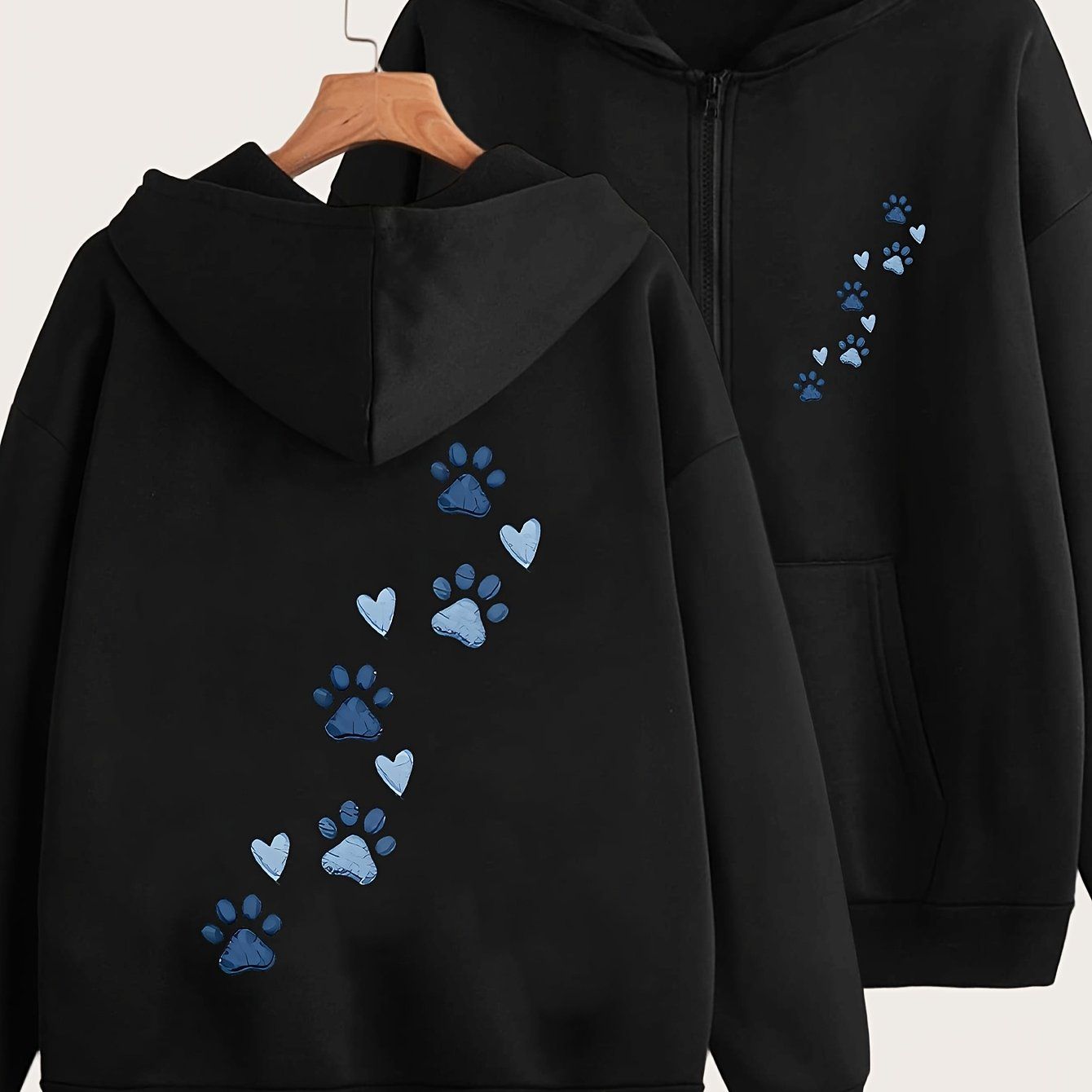 Cartoon Puppy Paw Print Art Letter Pattern Print - Y2K Casual Style Zipper Hoodie - Stylish And Comfortable Zipper Jacket - Casual Sportswear Suitable for All Seasons, Casual Sportswear Fashion Casual Jacket | Comfortable Fabric   OAXG Grey / S