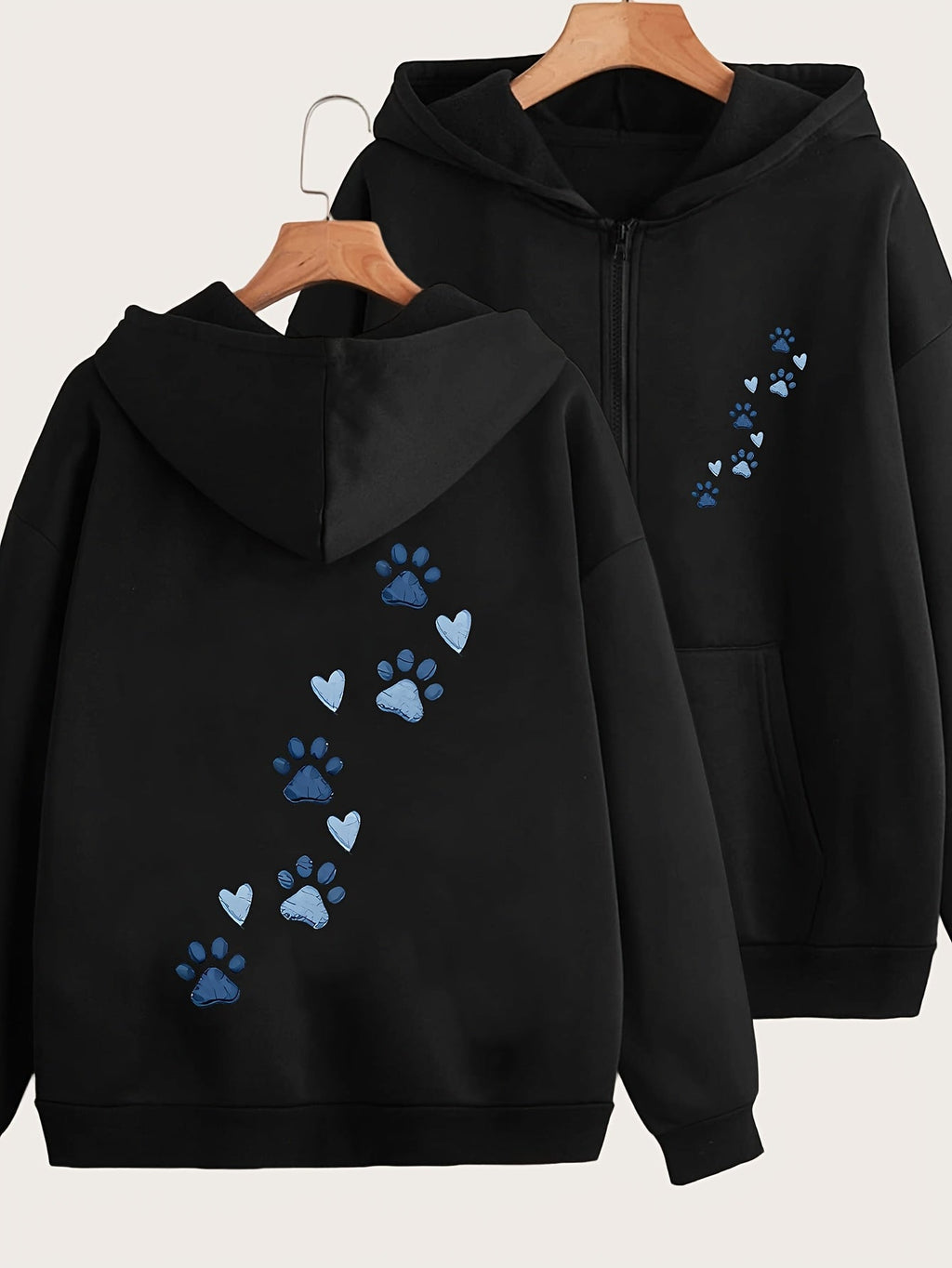 Cartoon Puppy Paw Print Art Letter Pattern Print - Y2K Casual Style Zipper Hoodie - Stylish And Comfortable Zipper Jacket - Casual Sportswear Suitable for All Seasons, Casual Sportswear Fashion Casual Jacket | Comfortable Fabric   OAXG Grey / S