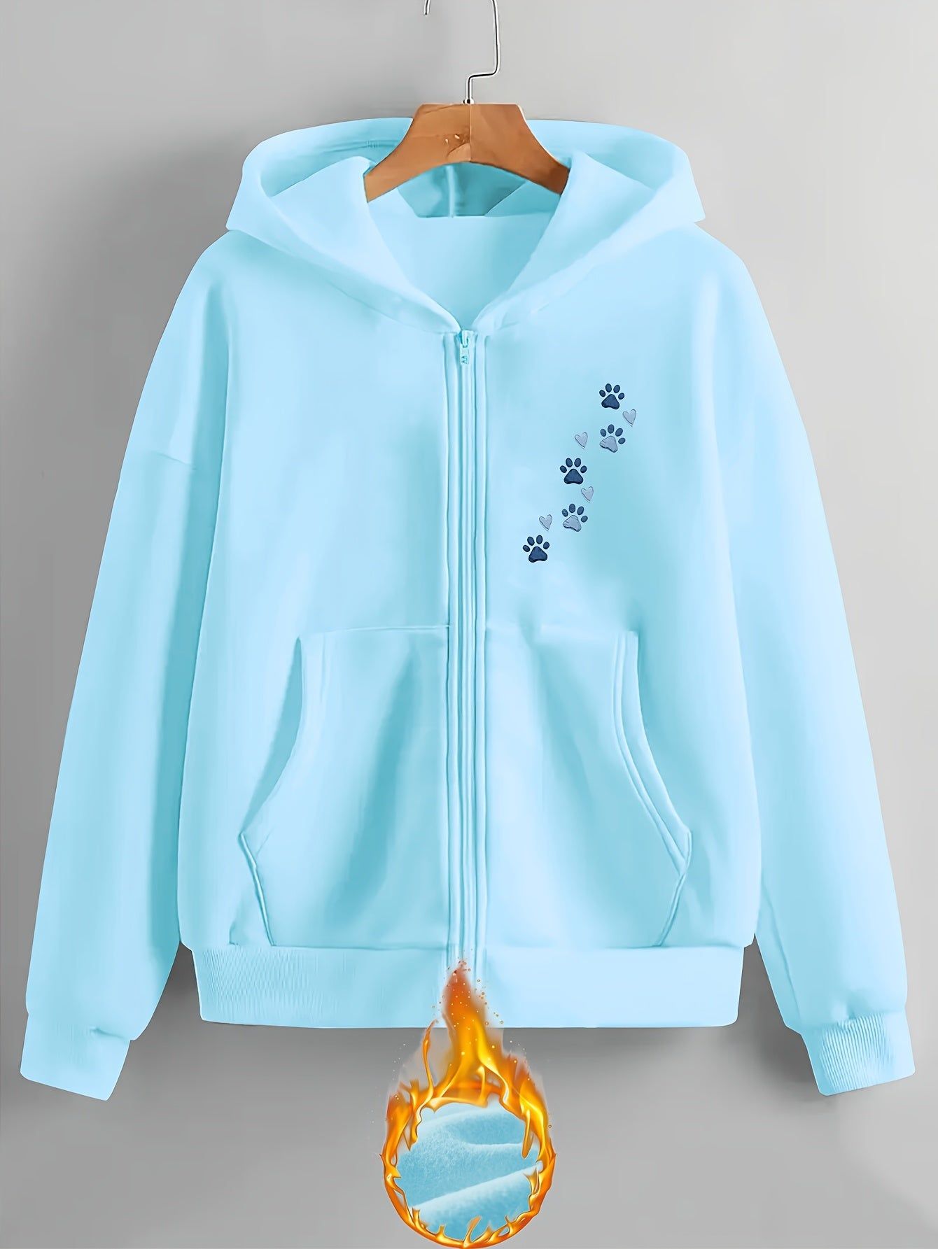 Cartoon Puppy Paw Print Art Letter Pattern Print - Y2K Casual Style Zipper Hoodie - Stylish And Comfortable Zipper Jacket - Casual Sportswear Suitable for All Seasons, Casual Sportswear Fashion Casual Jacket | Comfortable Fabric   OAXG Grey / S